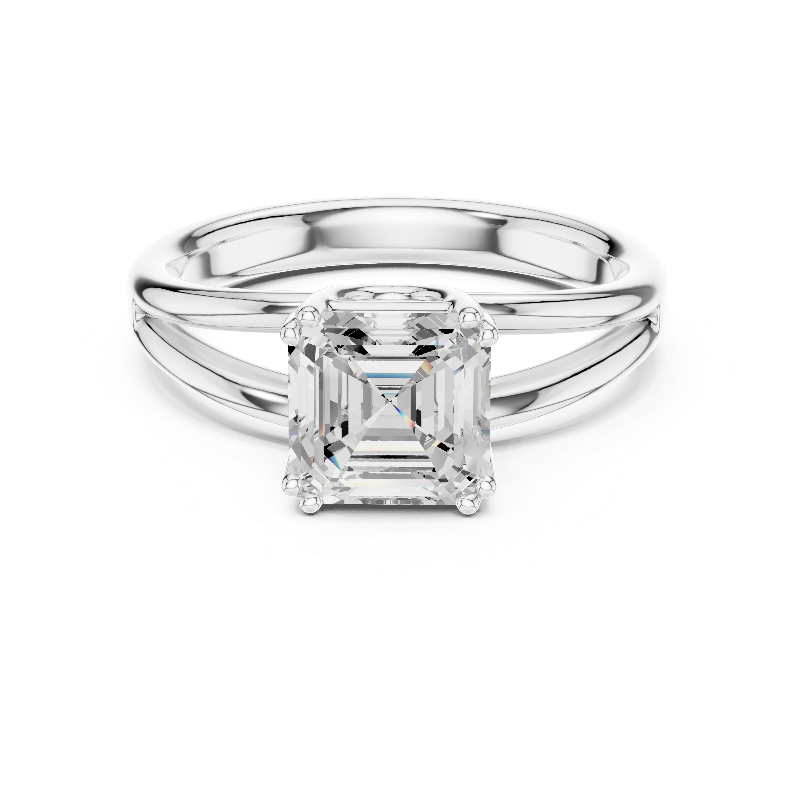 Asscher Cut Solitaire Engagement Ring with Split Shank Plain Band
