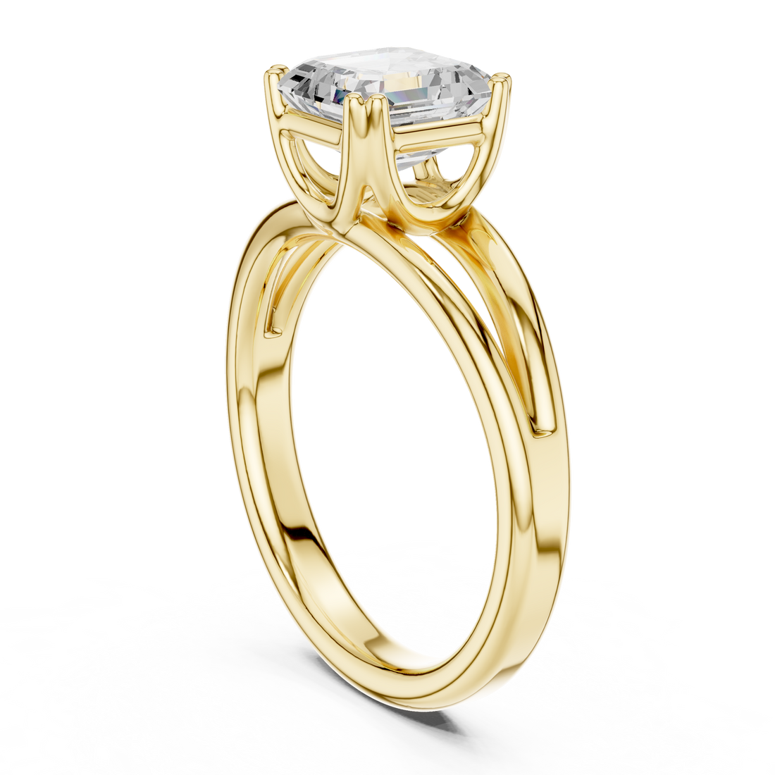 Asscher Cut Solitaire Engagement Ring with Split Shank Plain Band