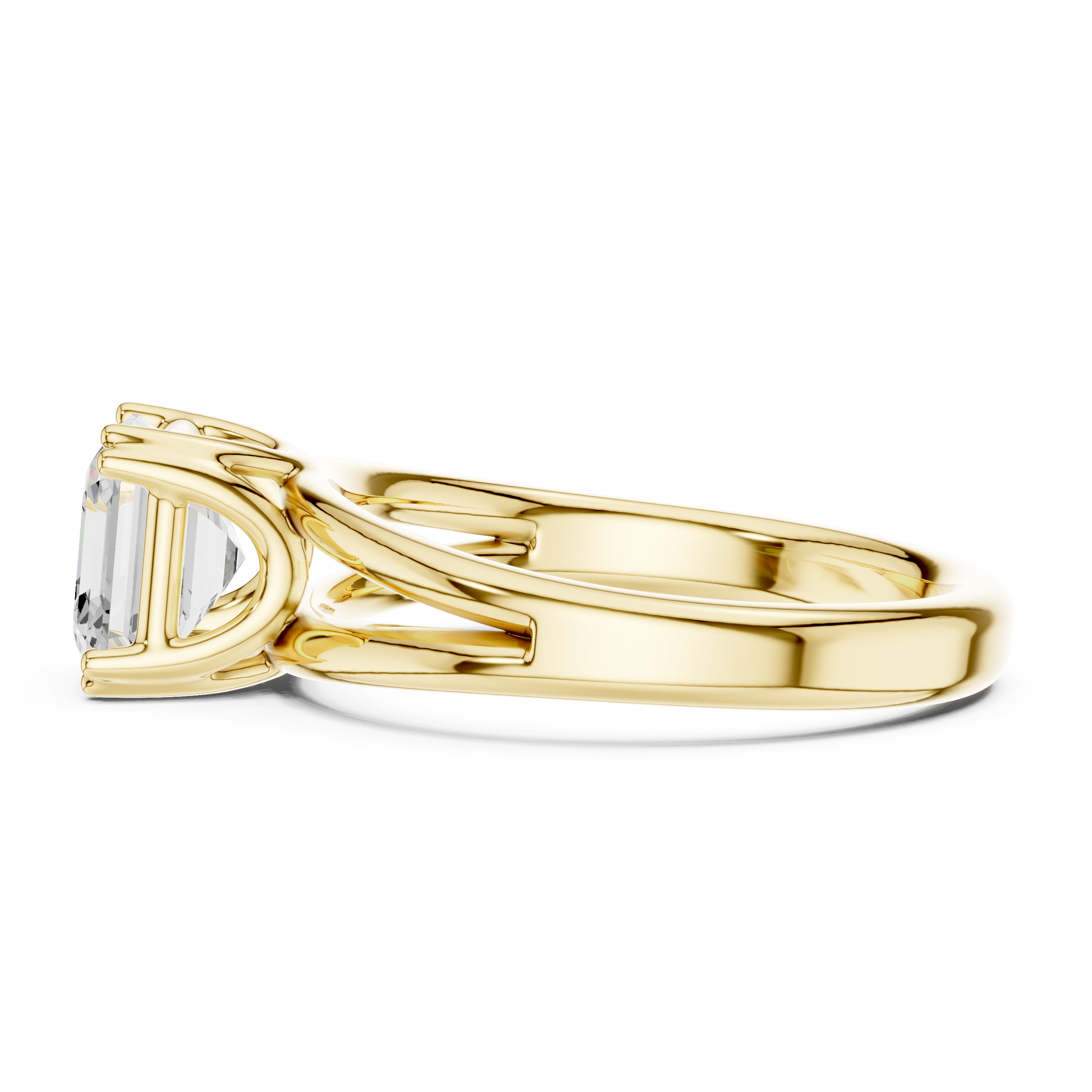 Asscher Cut Solitaire Engagement Ring with Split Shank Plain Band