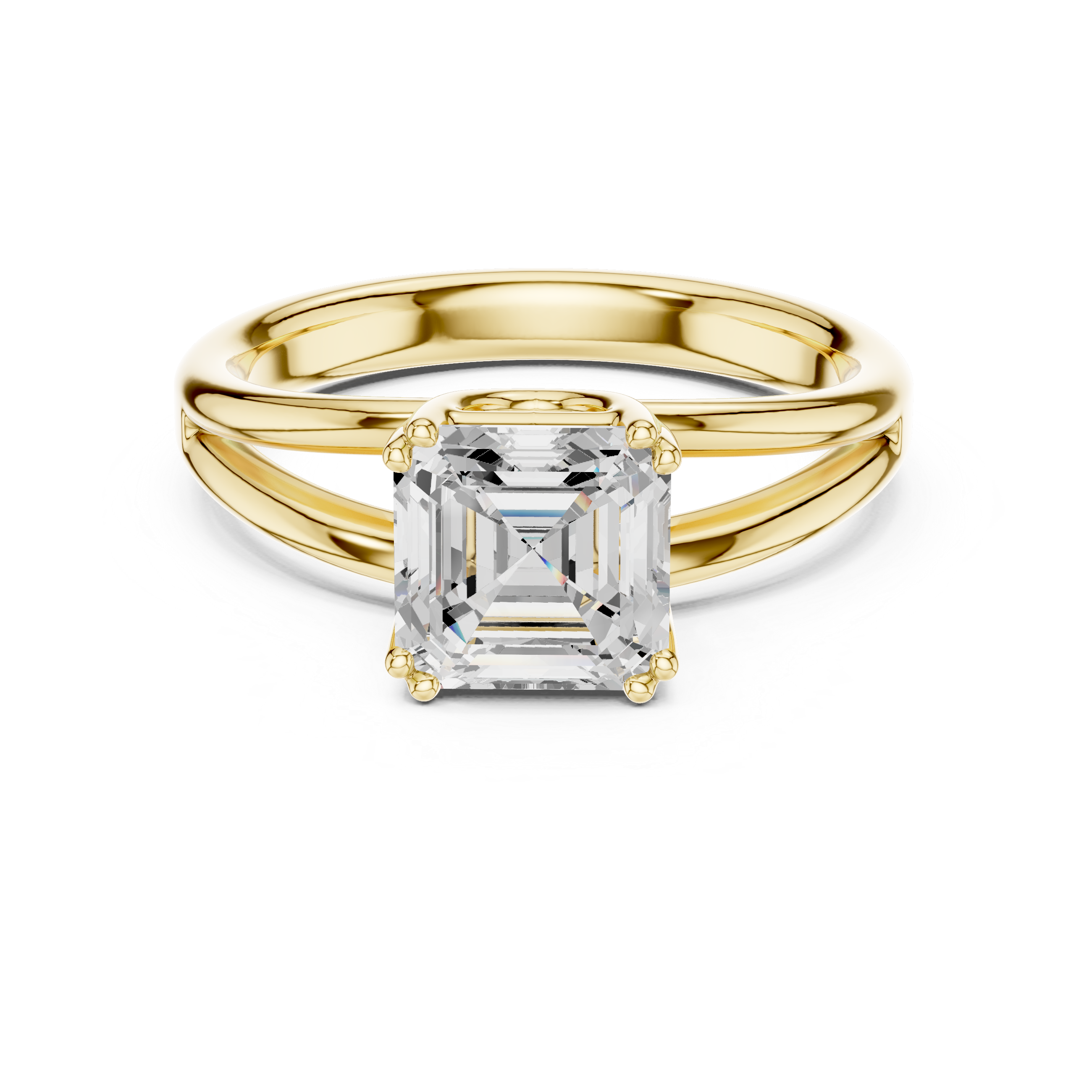 Asscher Cut Solitaire Engagement Ring with Split Shank Plain Band