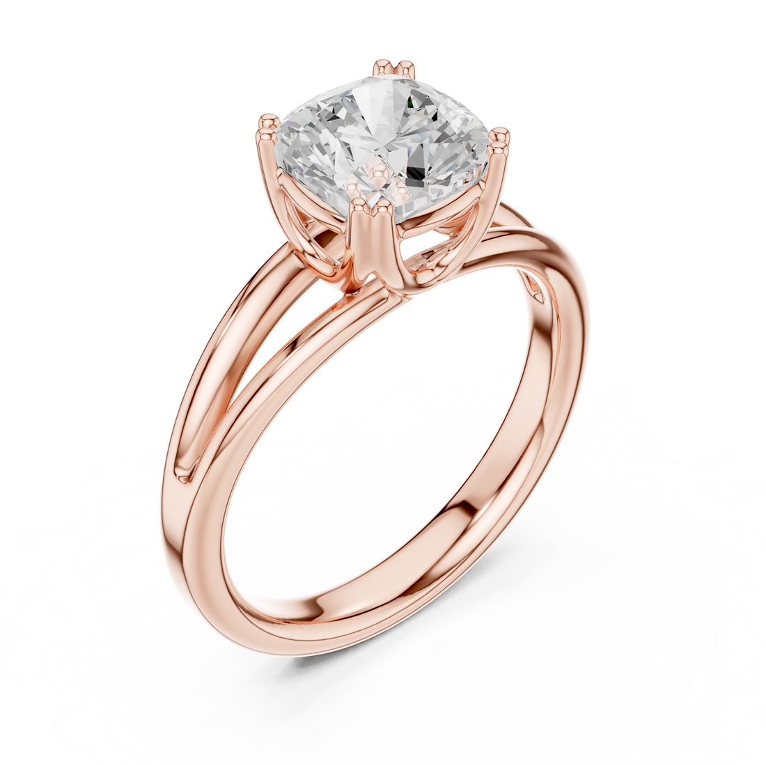 Cushion Cut Solitaire Engagement Ring with Split Shank Plain Band