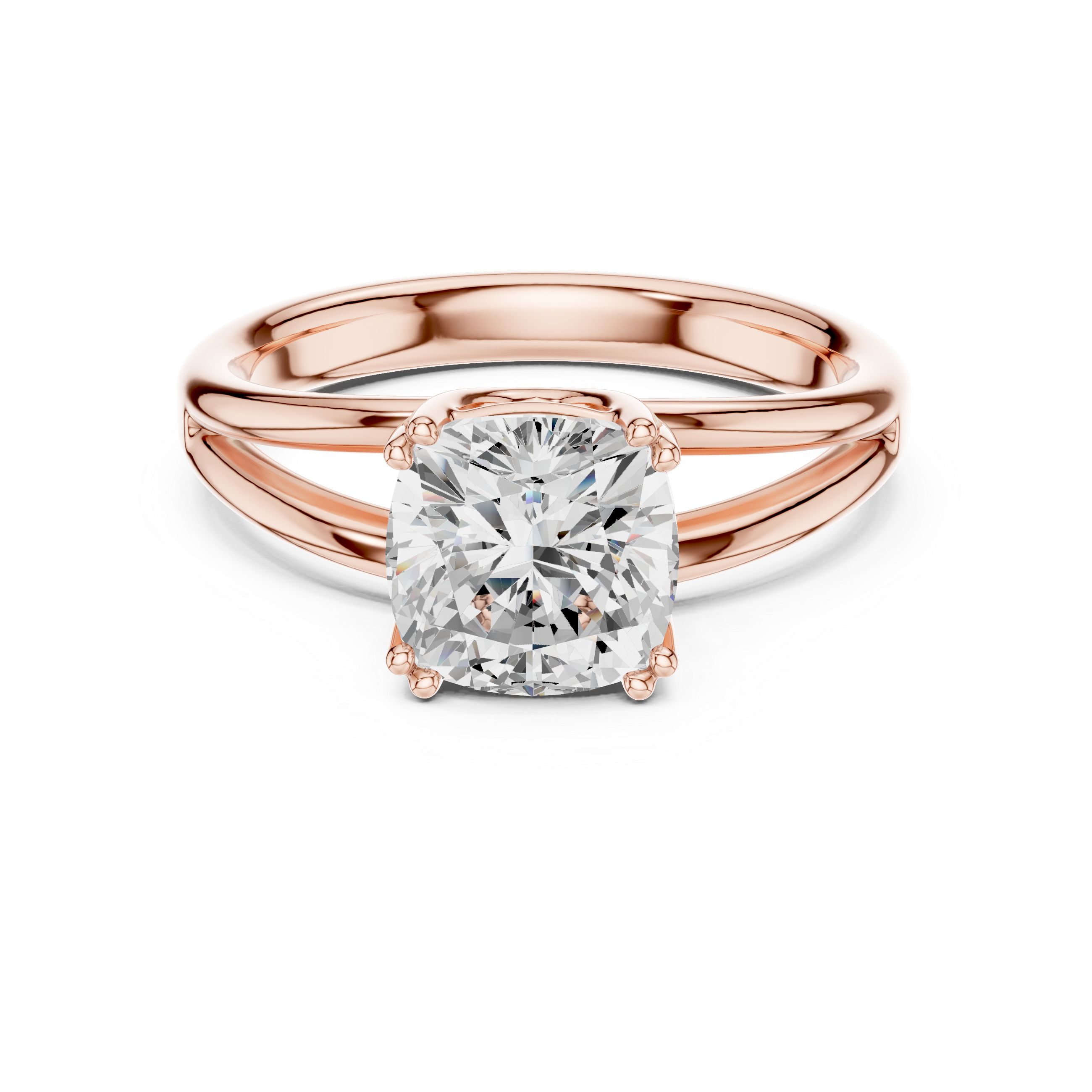 Cushion Cut Solitaire Engagement Ring with Split Shank Plain Band