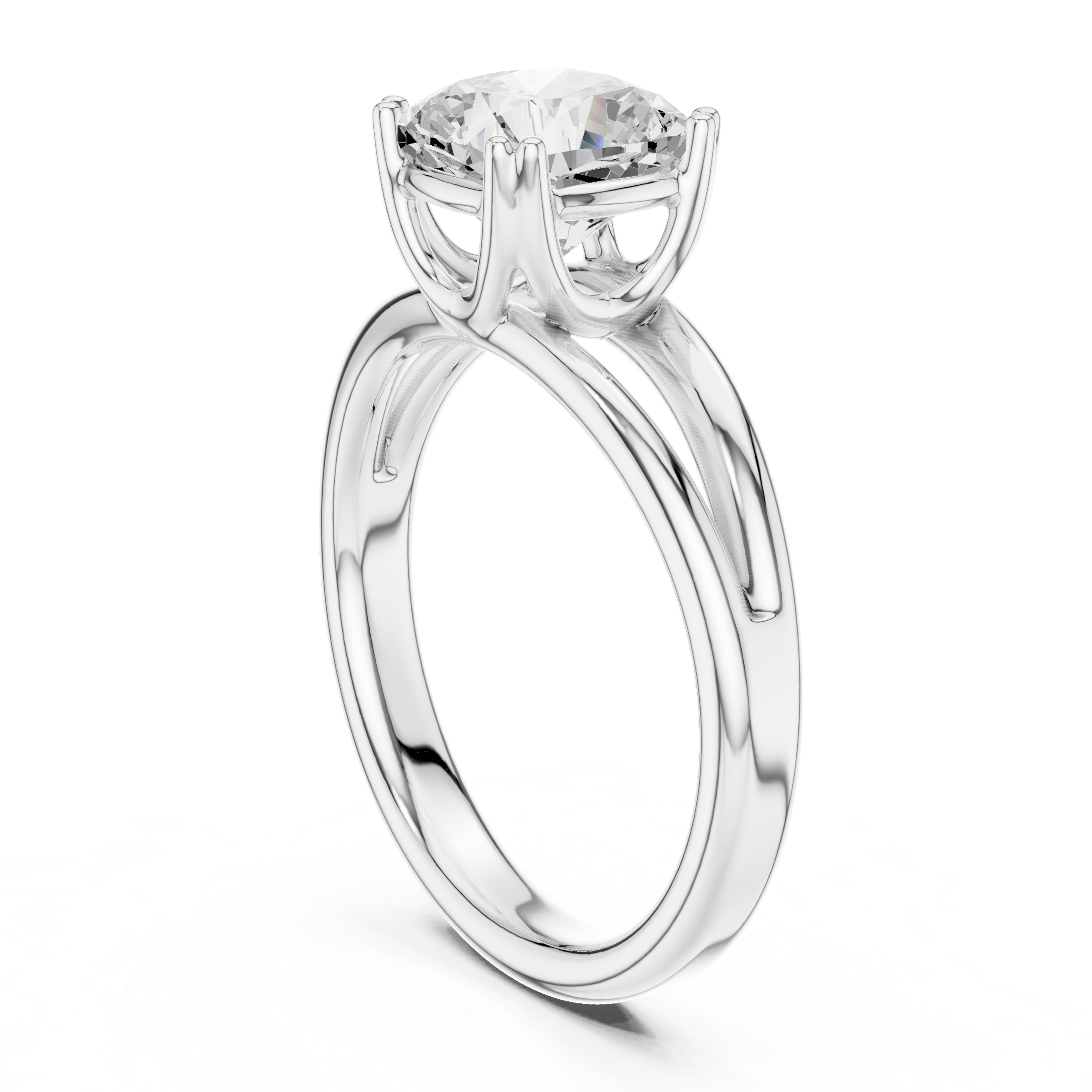 Cushion Cut Solitaire Engagement Ring with Split Shank Plain Band