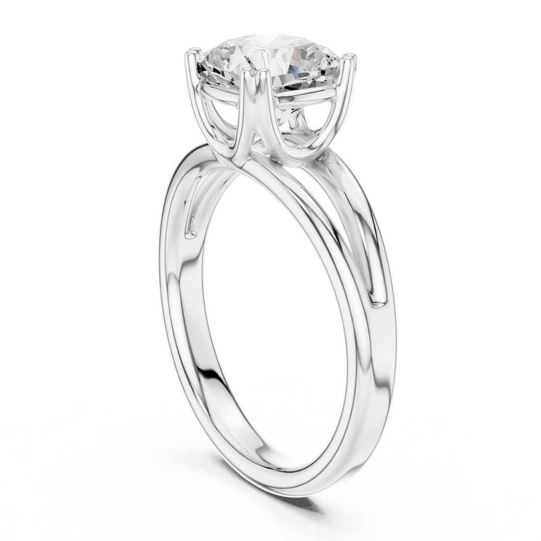 Cushion Cut Solitaire Engagement Ring with Split Shank Plain Band