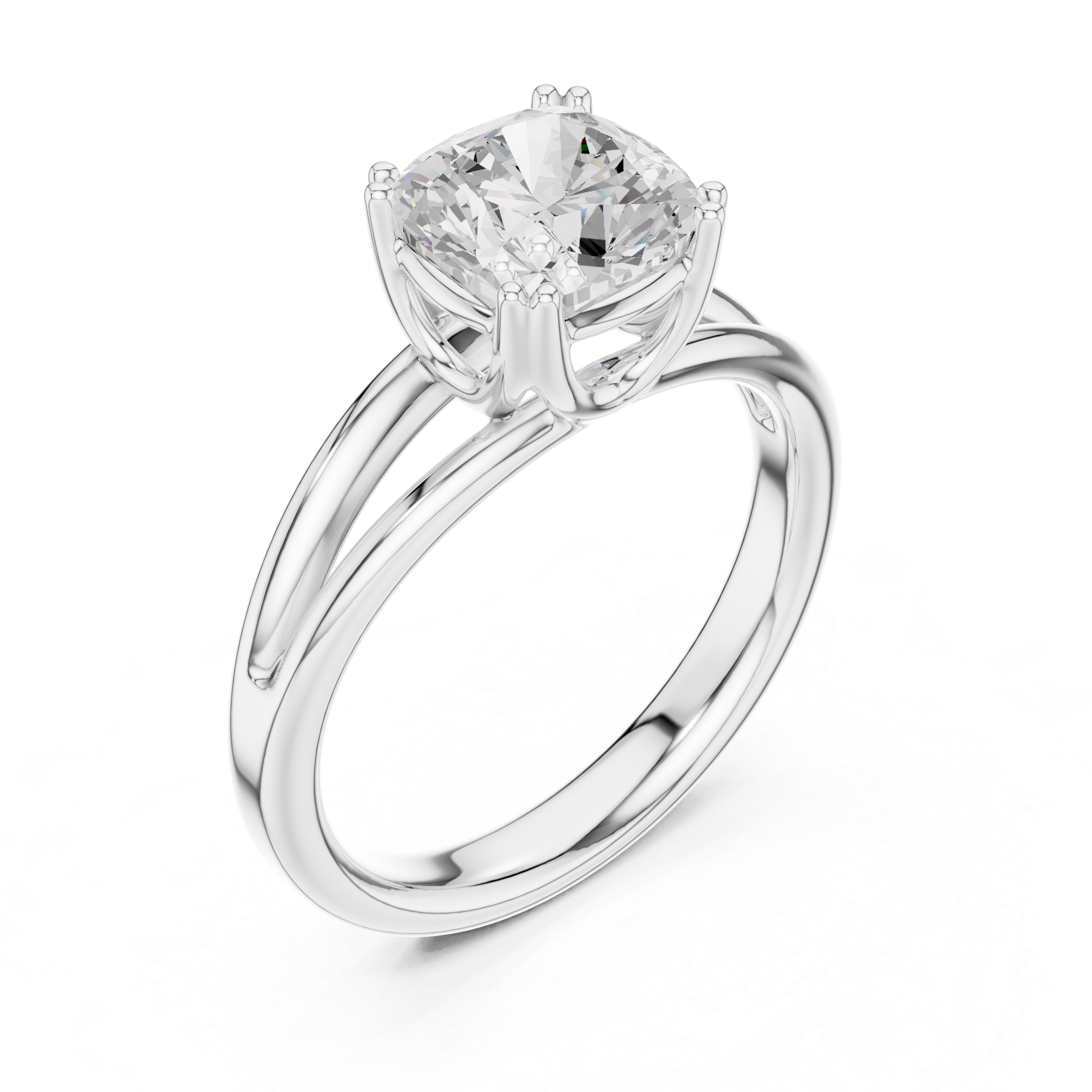 Cushion Cut Solitaire Engagement Ring with Split Shank Plain Band