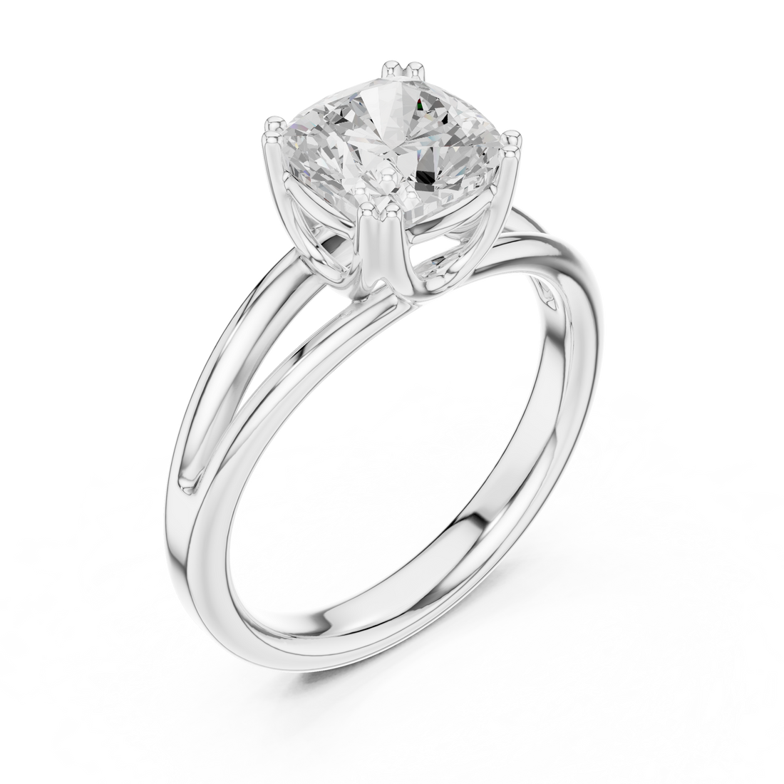 Cushion Cut Solitaire Engagement Ring with Split Shank Plain Band