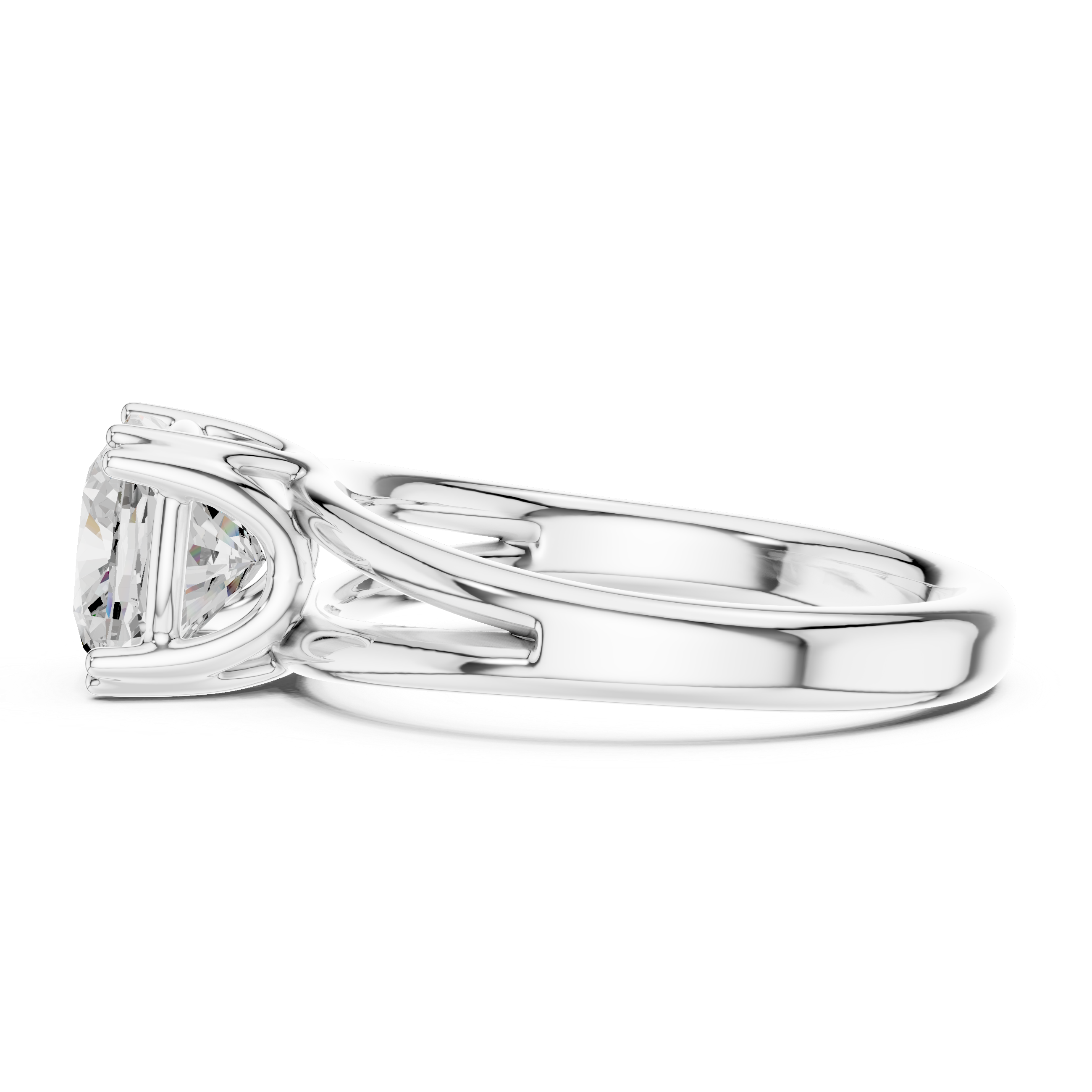 Cushion Cut Solitaire Engagement Ring with Split Shank Plain Band
