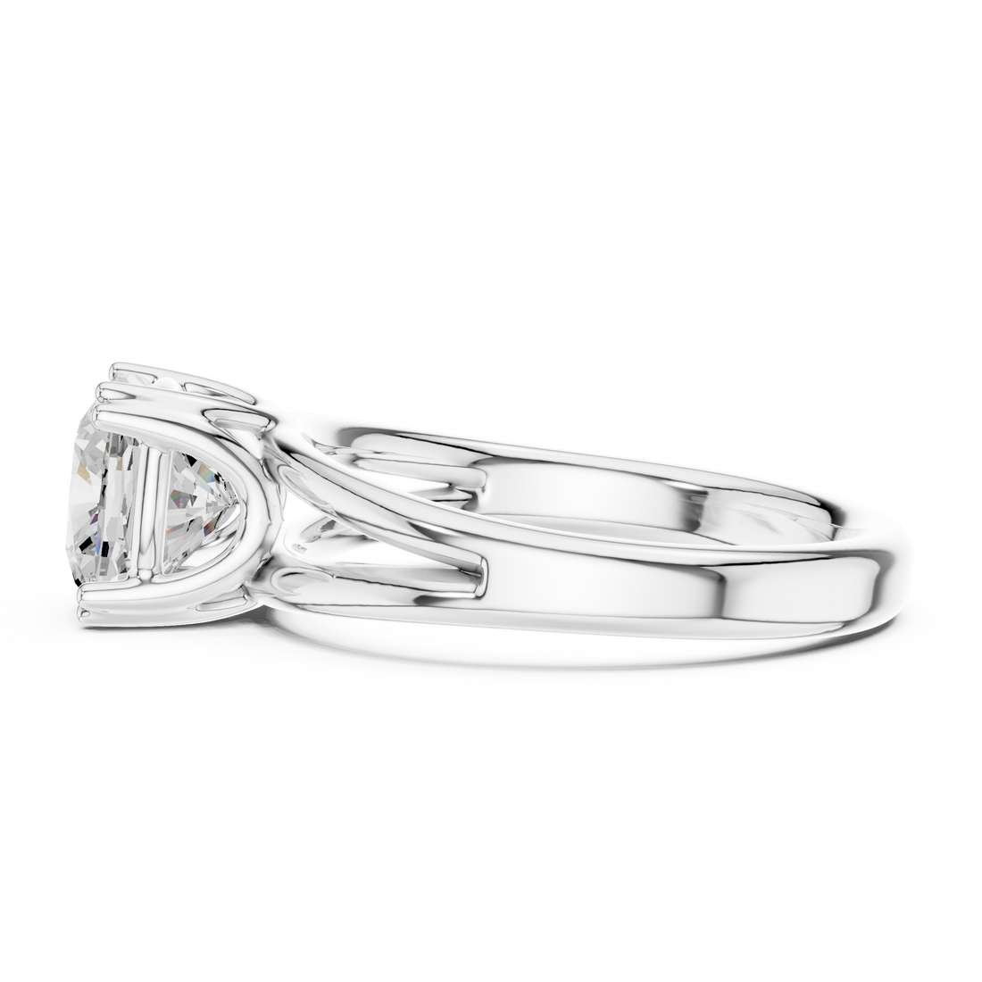 Cushion Cut Solitaire Engagement Ring with Split Shank Plain Band