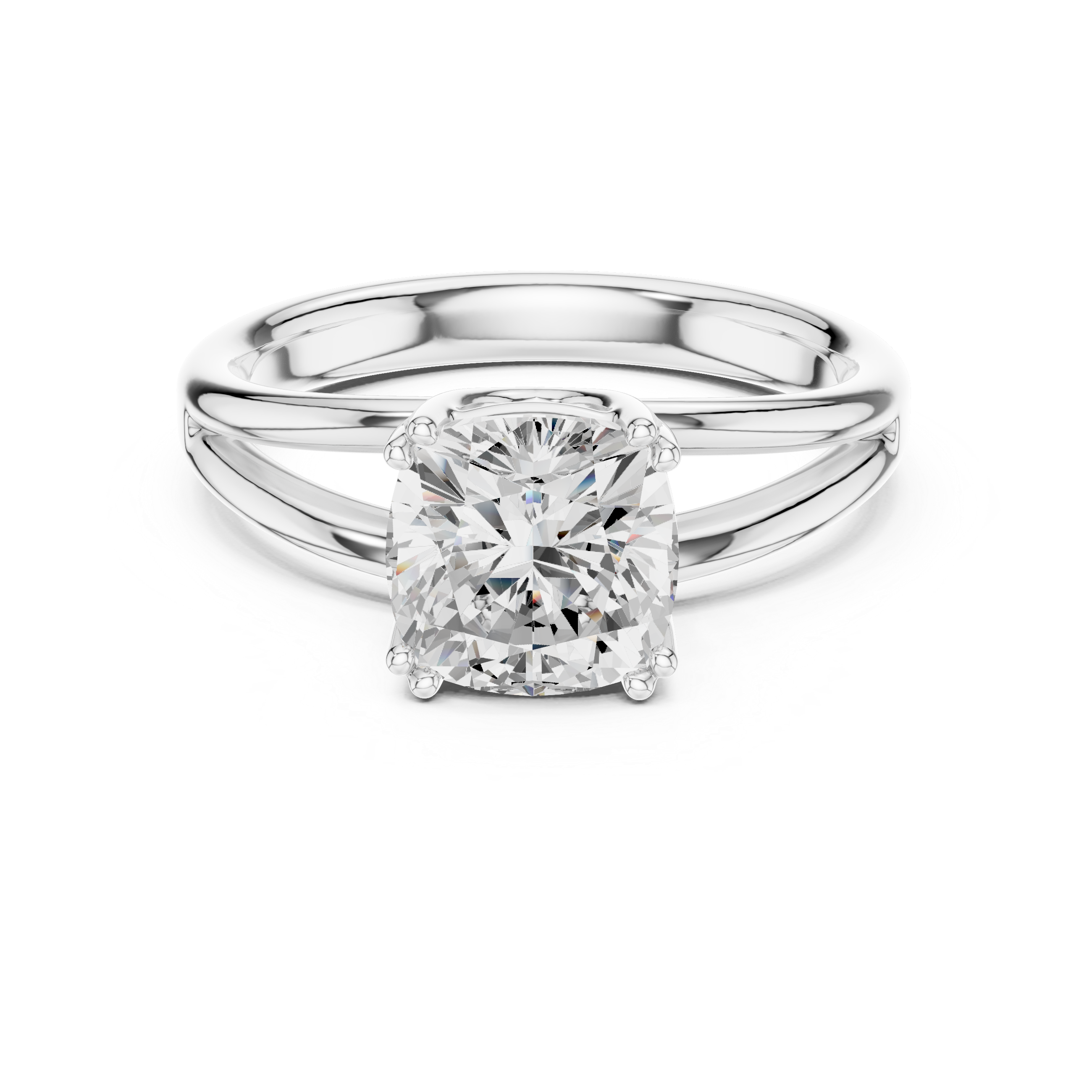 Cushion Cut Solitaire Engagement Ring with Split Shank Plain Band