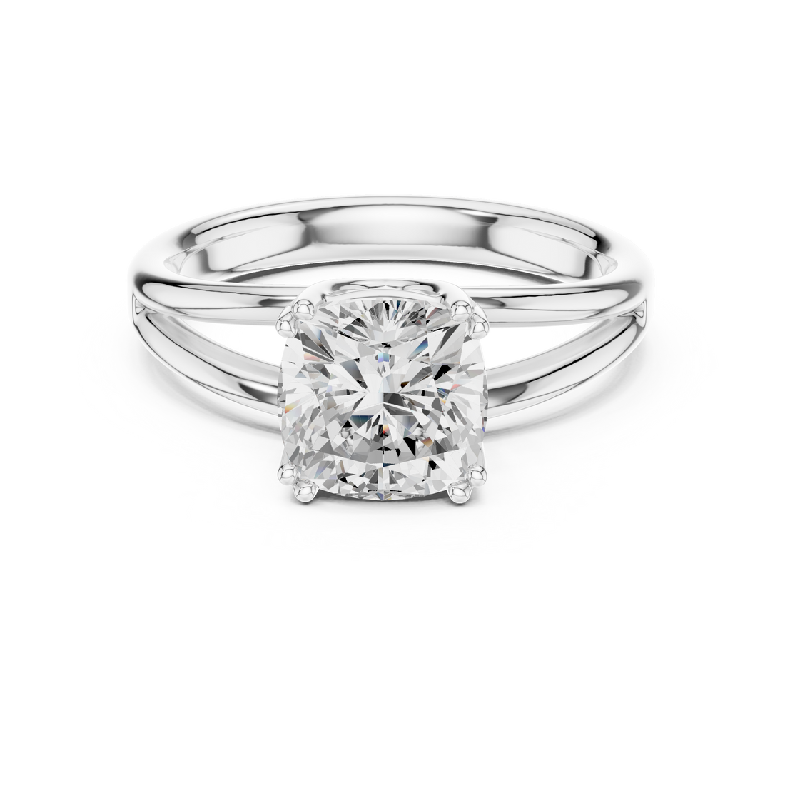 Cushion Cut Solitaire Engagement Ring with Split Shank Plain Band