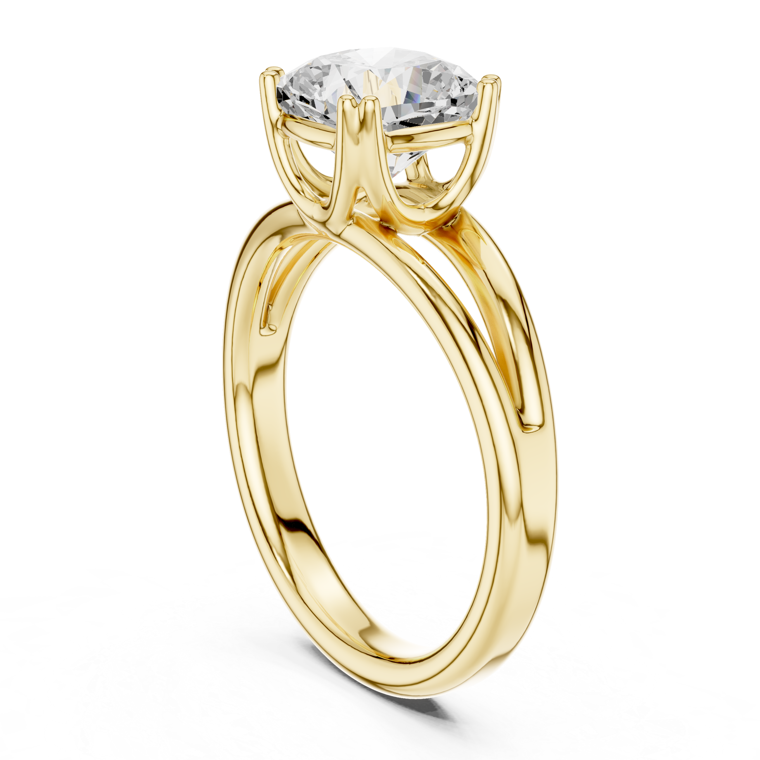 Cushion Cut Solitaire Engagement Ring with Split Shank Plain Band