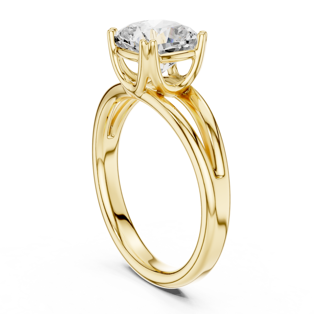 Cushion Cut Solitaire Engagement Ring with Split Shank Plain Band