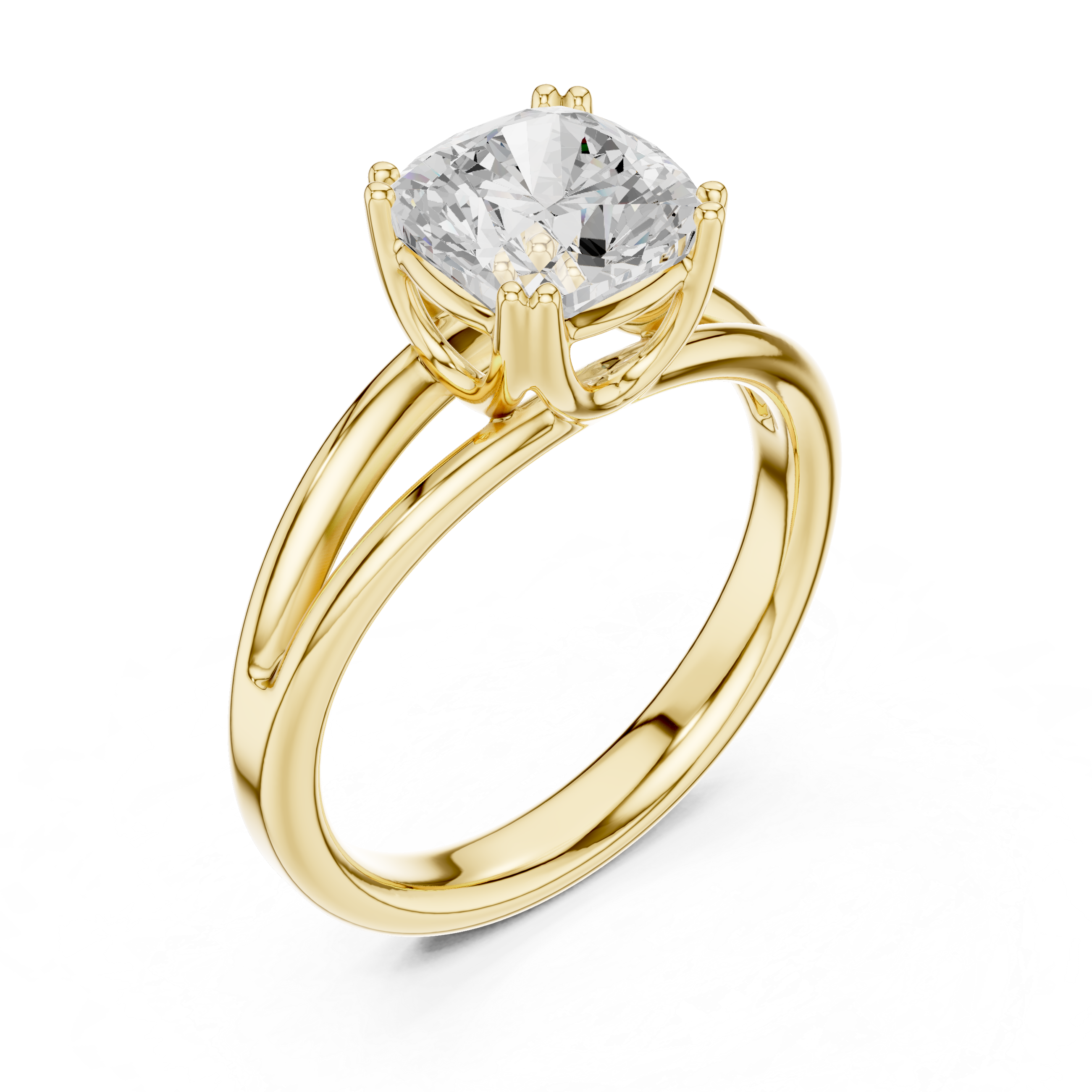 Cushion Cut Solitaire Engagement Ring with Split Shank Plain Band