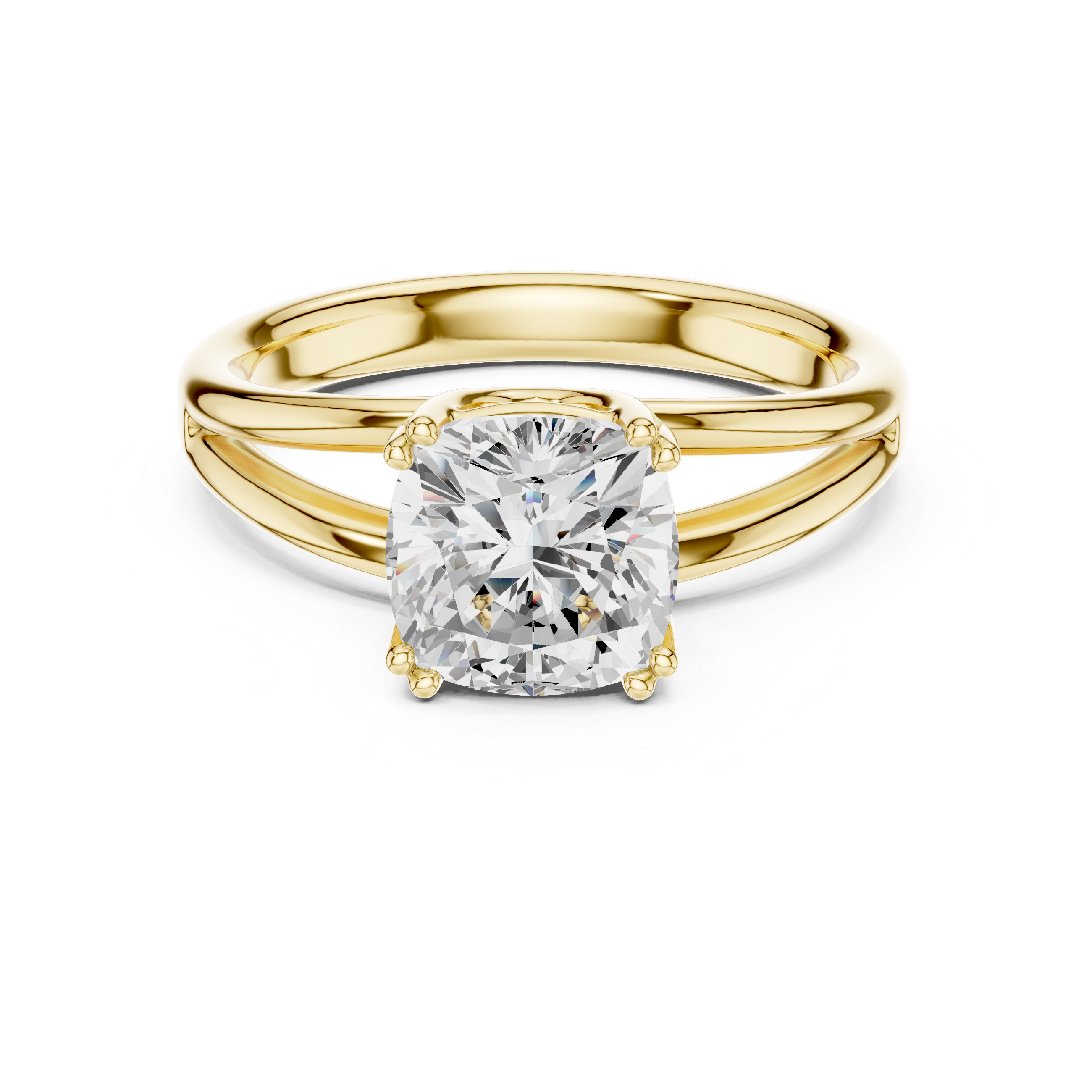 Cushion Cut Solitaire Engagement Ring with Split Shank Plain Band