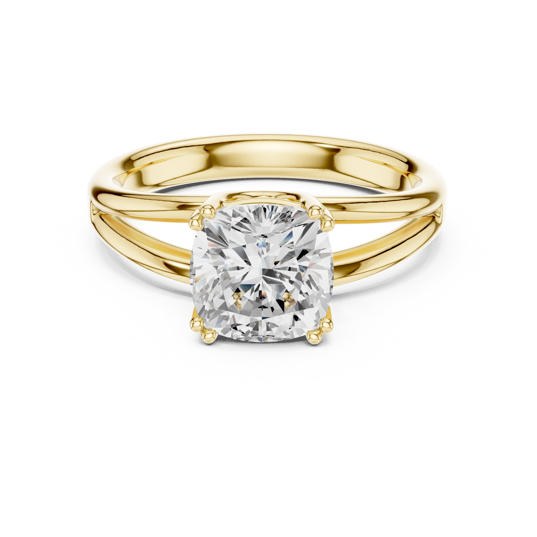 Cushion Cut Solitaire Engagement Ring with Split Shank Plain Band