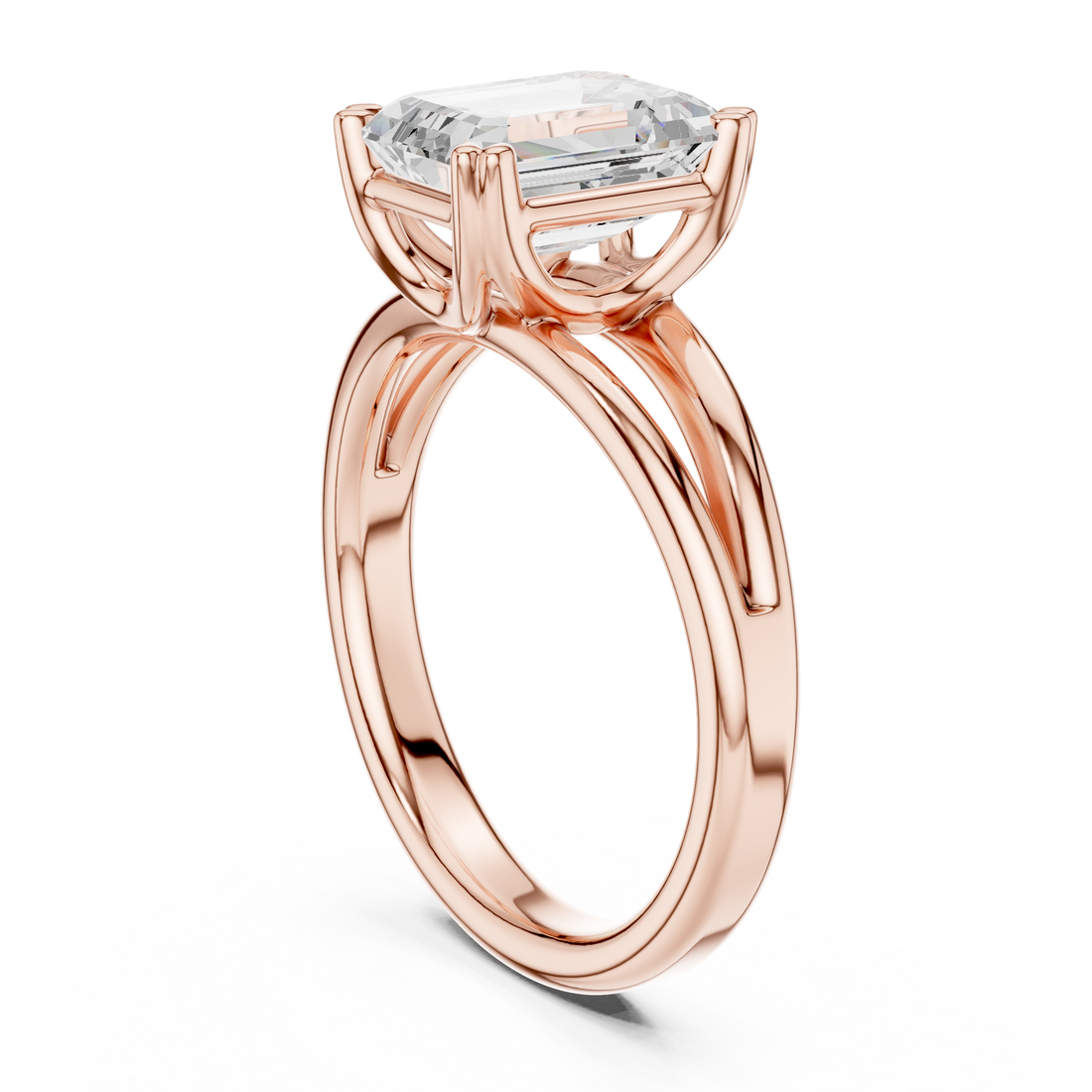 Emerald Cut Solitaire Engagement Ring with Split Shank Plain Band
