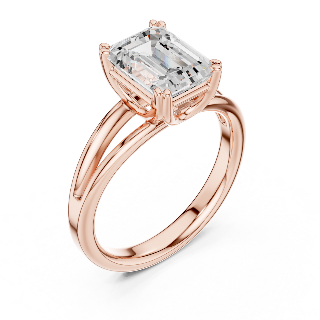Emerald Cut Solitaire Engagement Ring with Split Shank Plain Band
