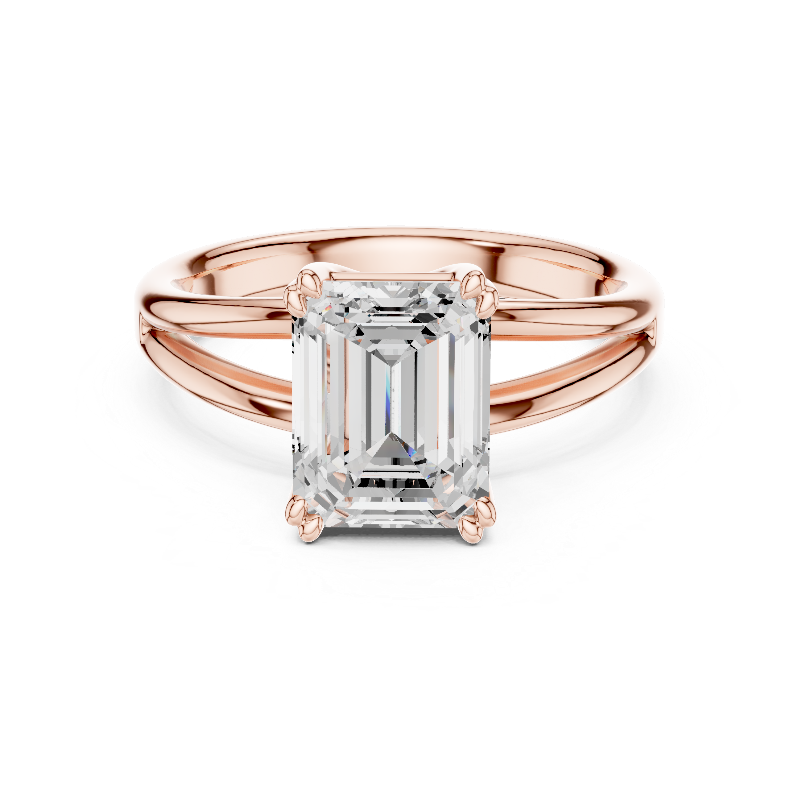 Emerald Cut Solitaire Engagement Ring with Split Shank Plain Band