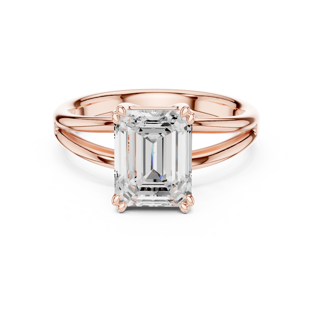 Emerald Cut Solitaire Engagement Ring with Split Shank Plain Band