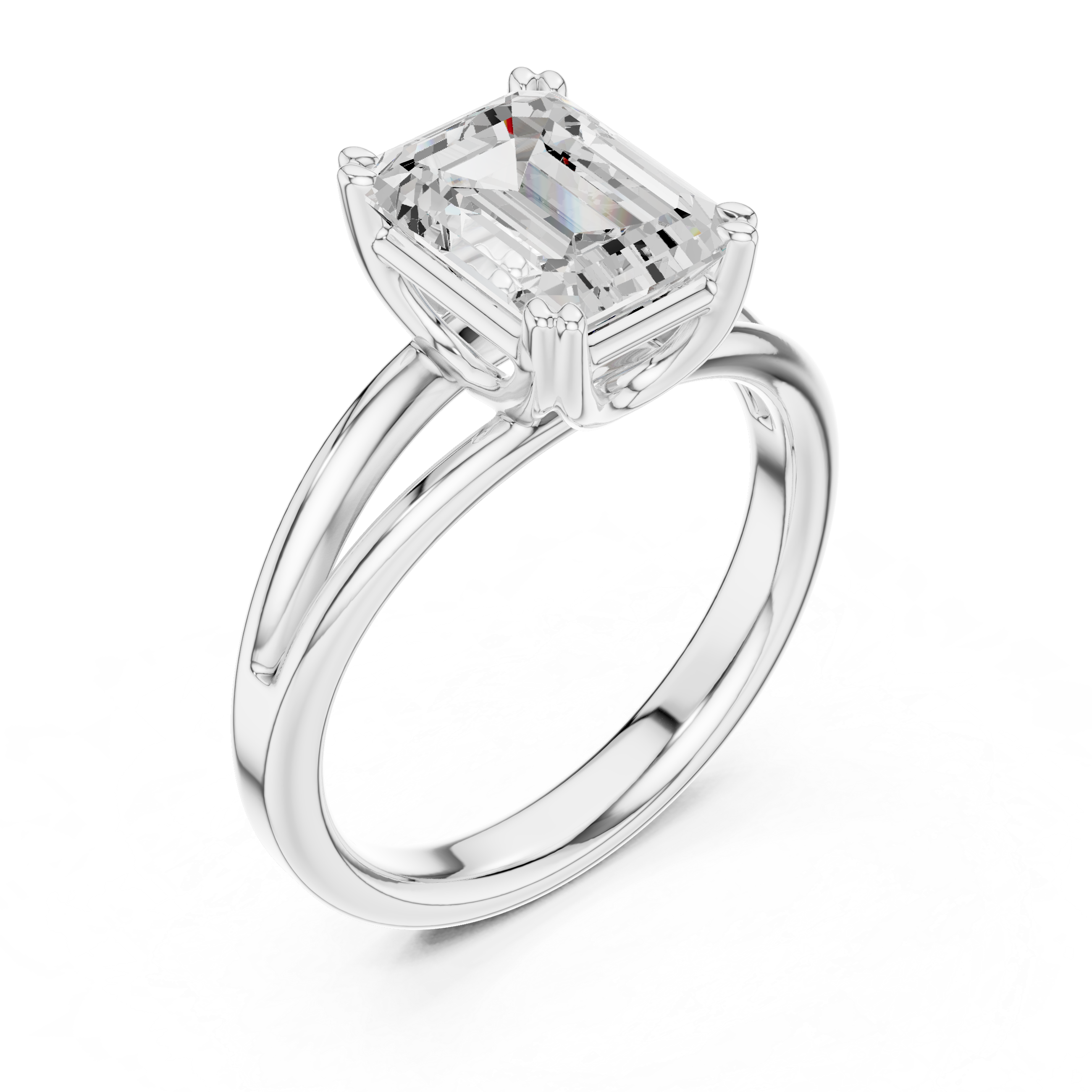 Emerald Cut Solitaire Engagement Ring with Split Shank Plain Band