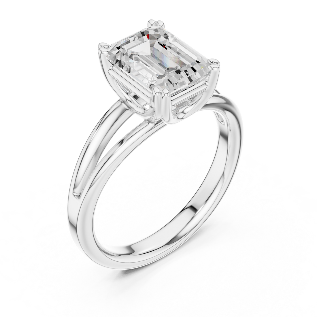 Emerald Cut Solitaire Engagement Ring with Split Shank Plain Band