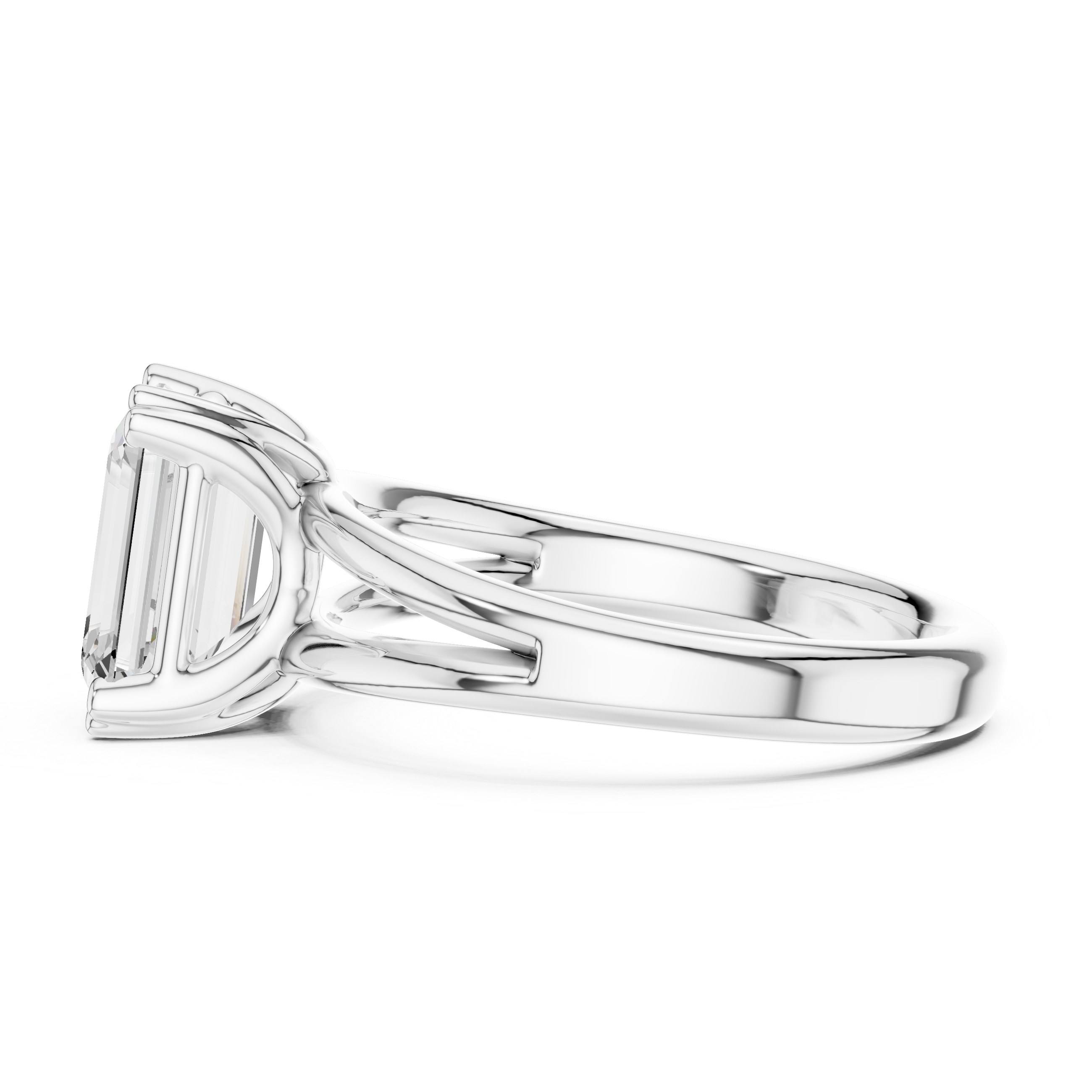 Emerald Cut Solitaire Engagement Ring with Split Shank Plain Band