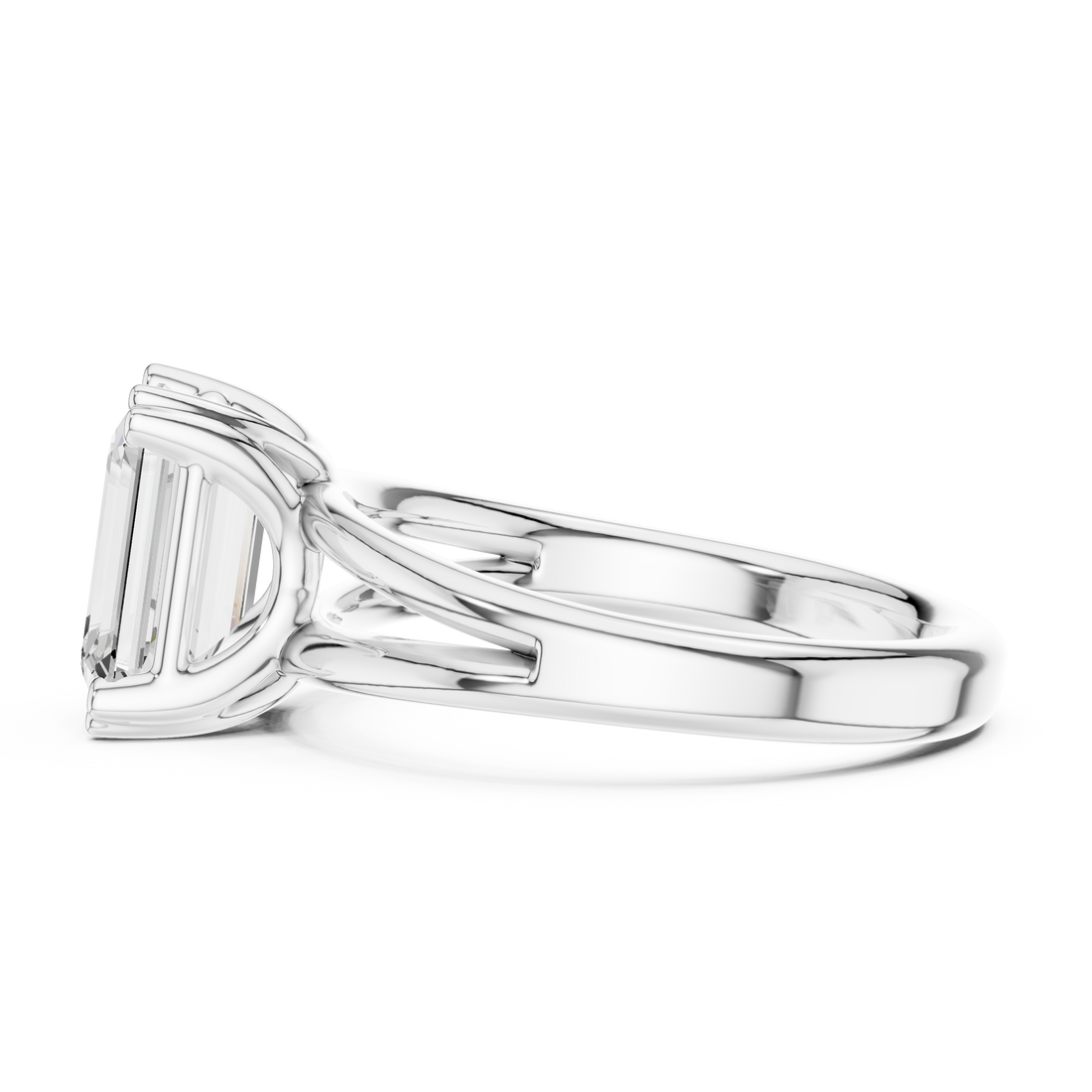 Emerald Cut Solitaire Engagement Ring with Split Shank Plain Band