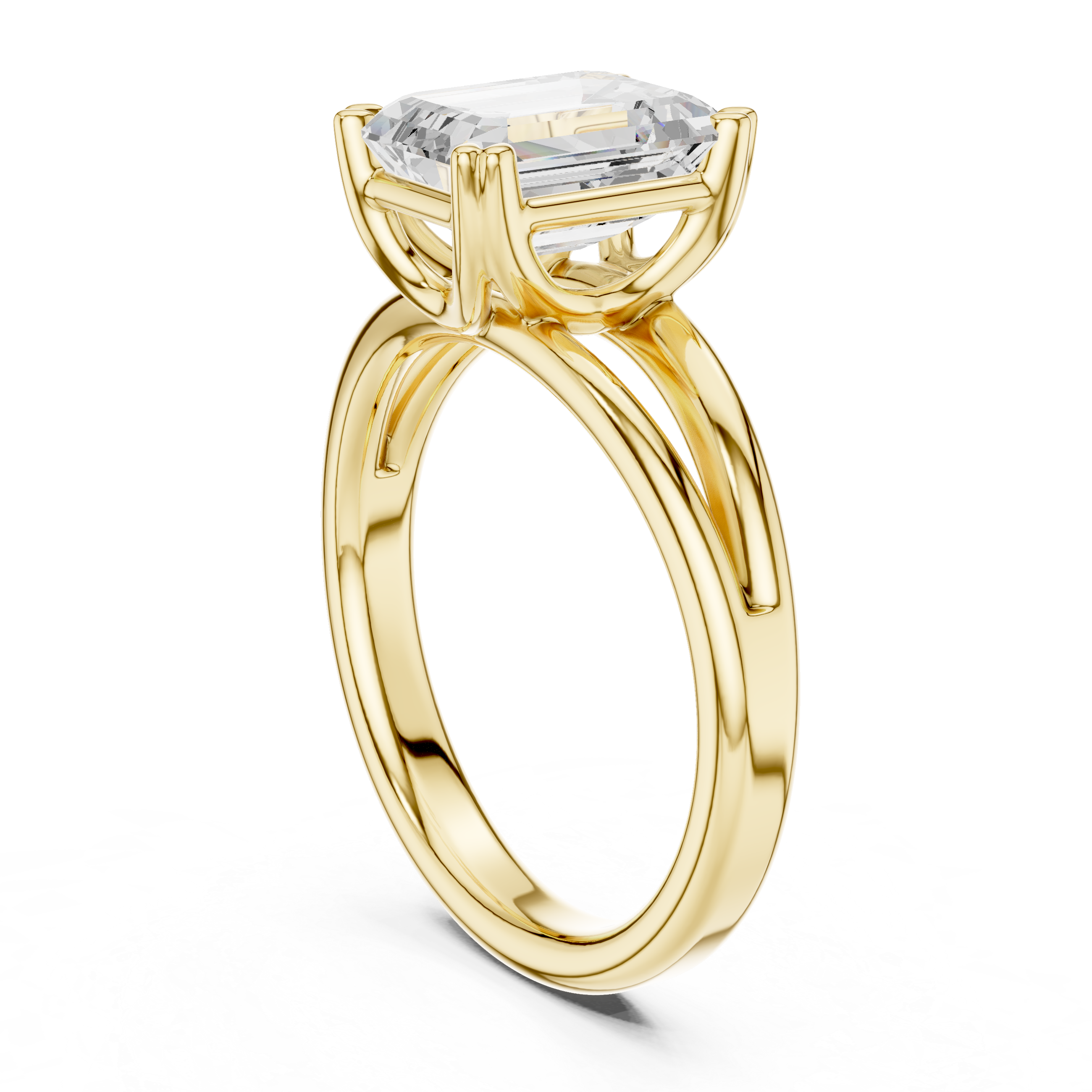 Emerald Cut Solitaire Engagement Ring with Split Shank Plain Band