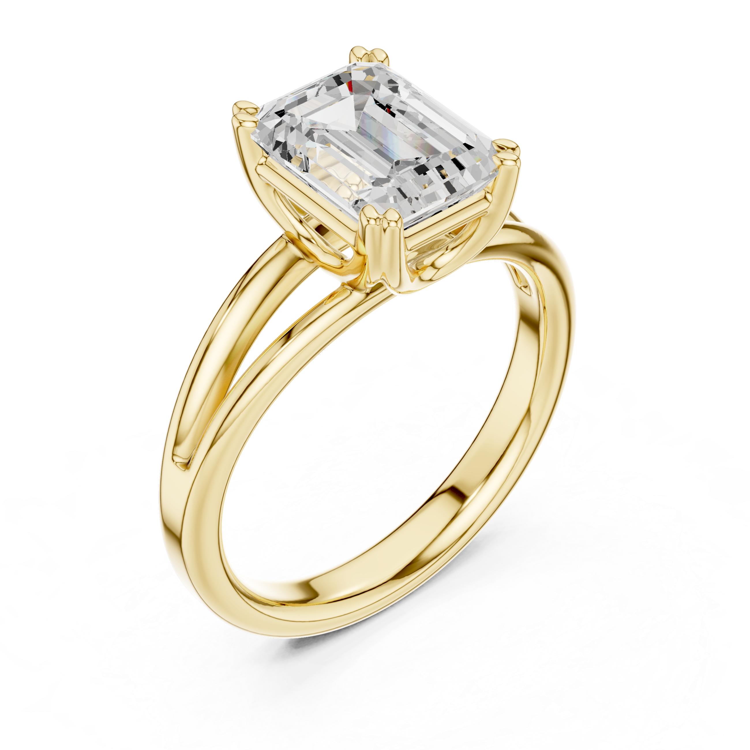 Emerald Cut Solitaire Engagement Ring with Split Shank Plain Band