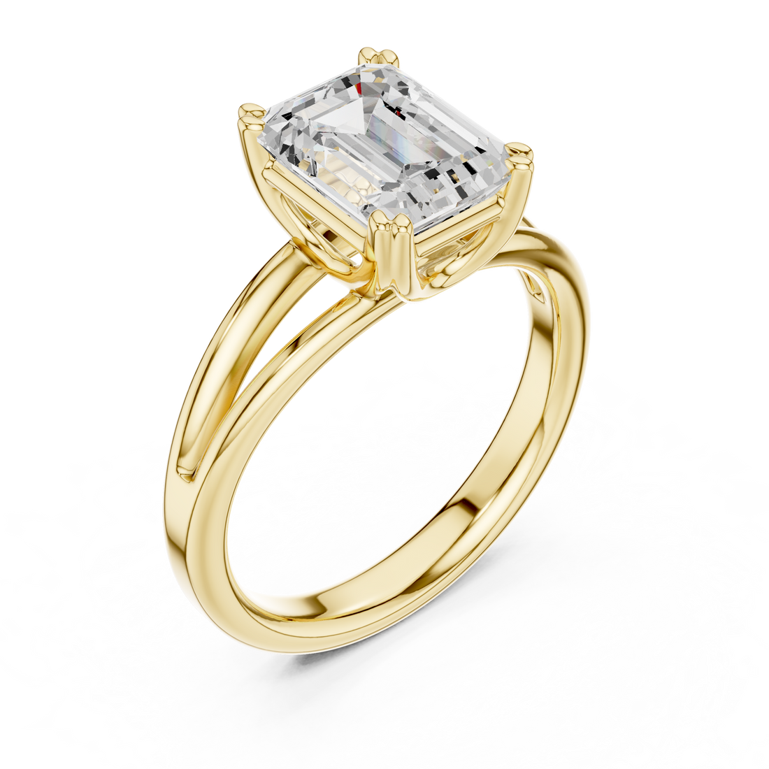 Emerald Cut Solitaire Engagement Ring with Split Shank Plain Band