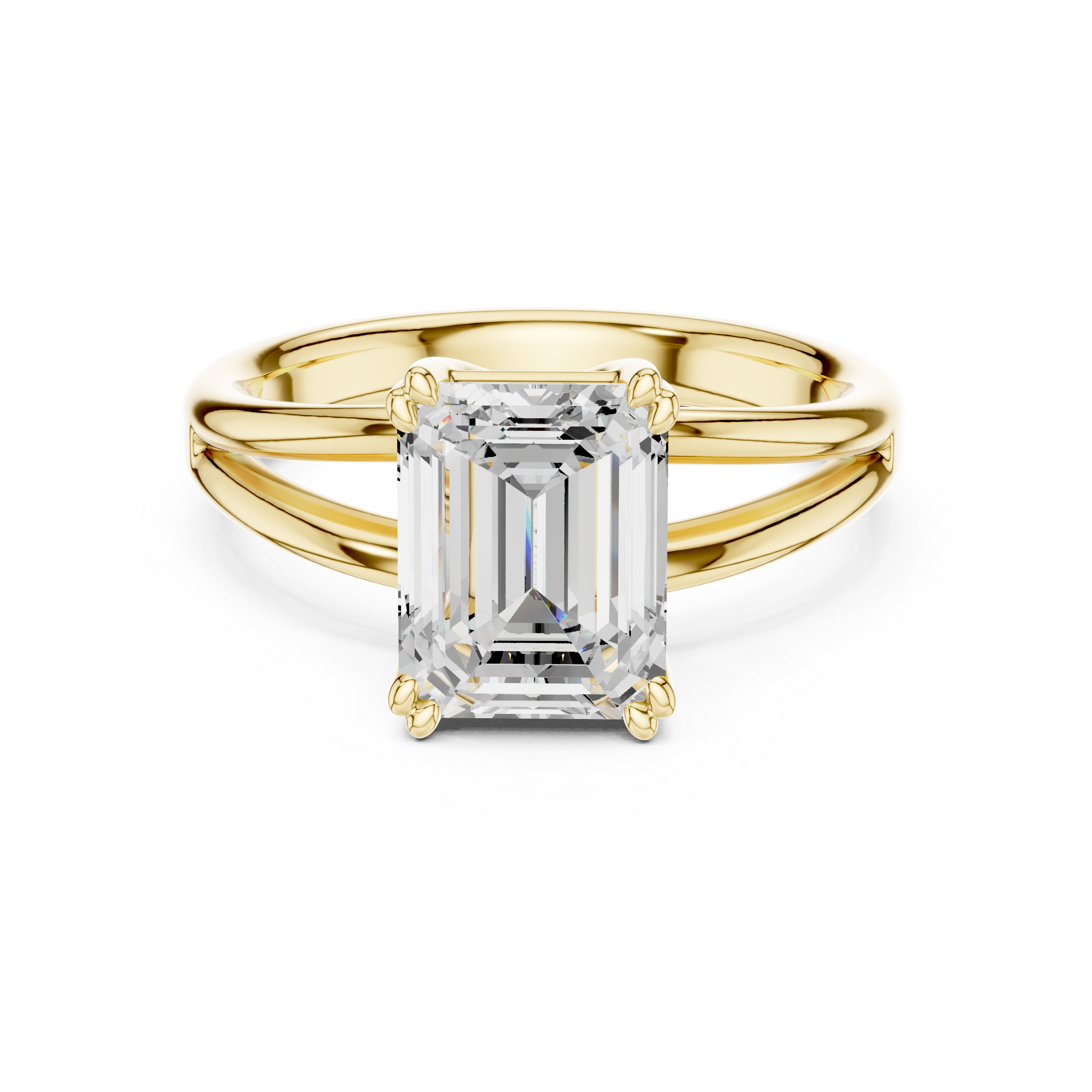 Emerald Cut Solitaire Engagement Ring with Split Shank Plain Band
