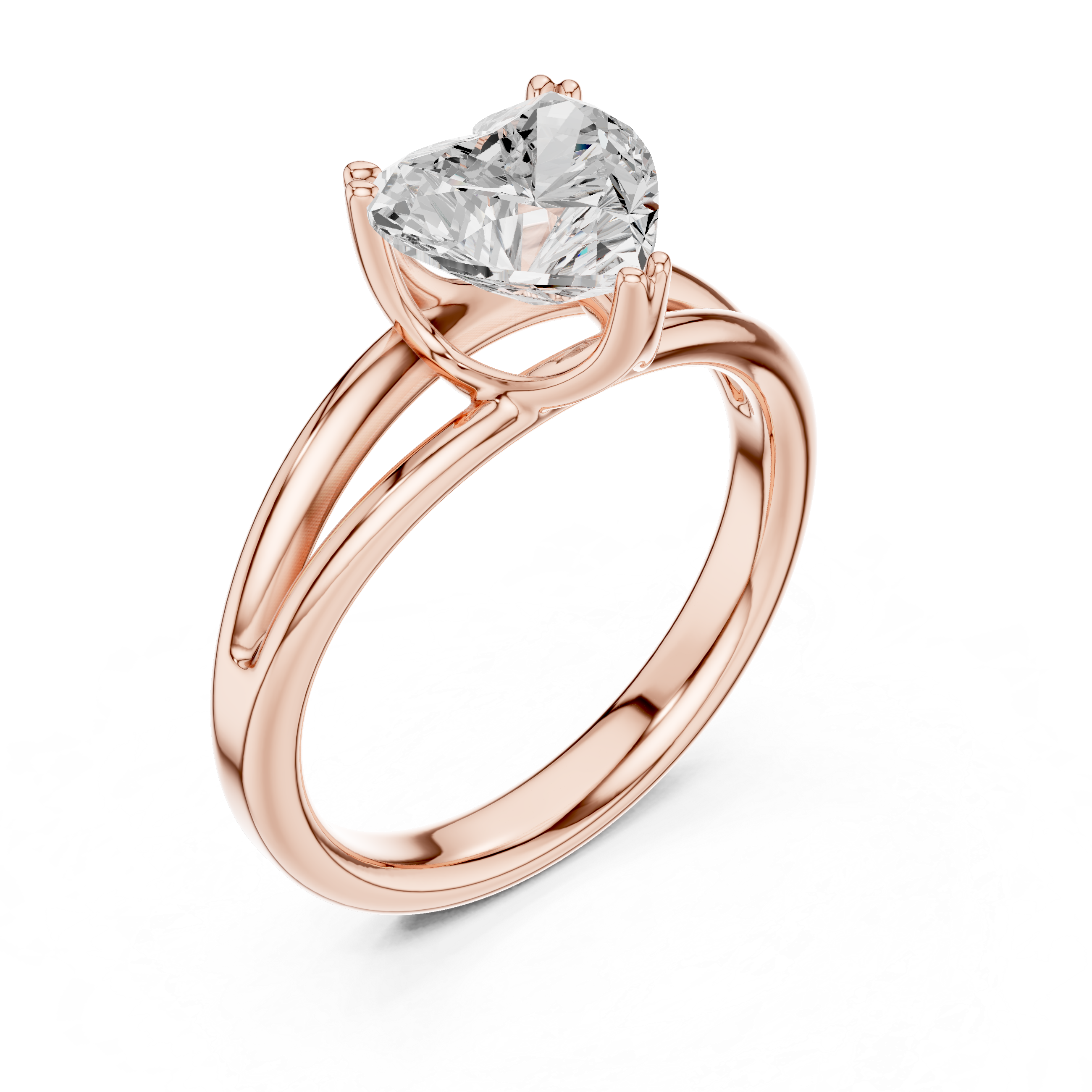 Heart Cut Solitaire Engagement Ring with Split Shank Plain Band