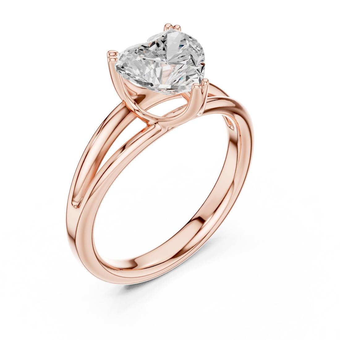 Heart Cut Solitaire Engagement Ring with Split Shank Plain Band