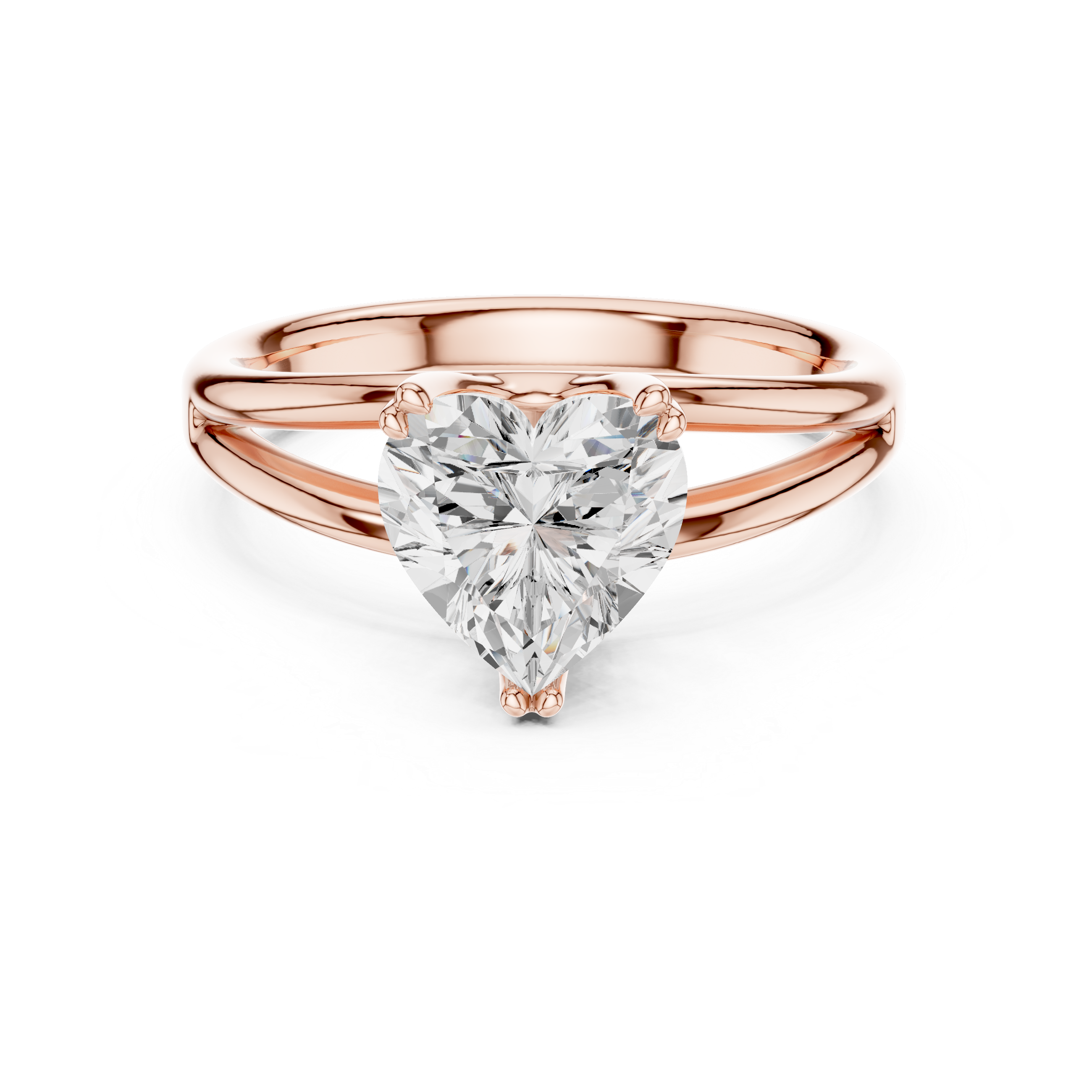 Heart Cut Solitaire Engagement Ring with Split Shank Plain Band
