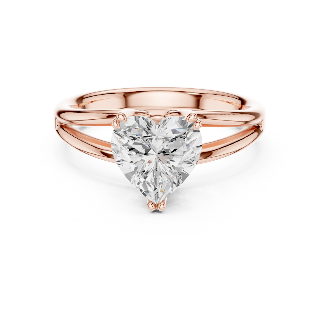 Heart Cut Solitaire Engagement Ring with Split Shank Plain Band