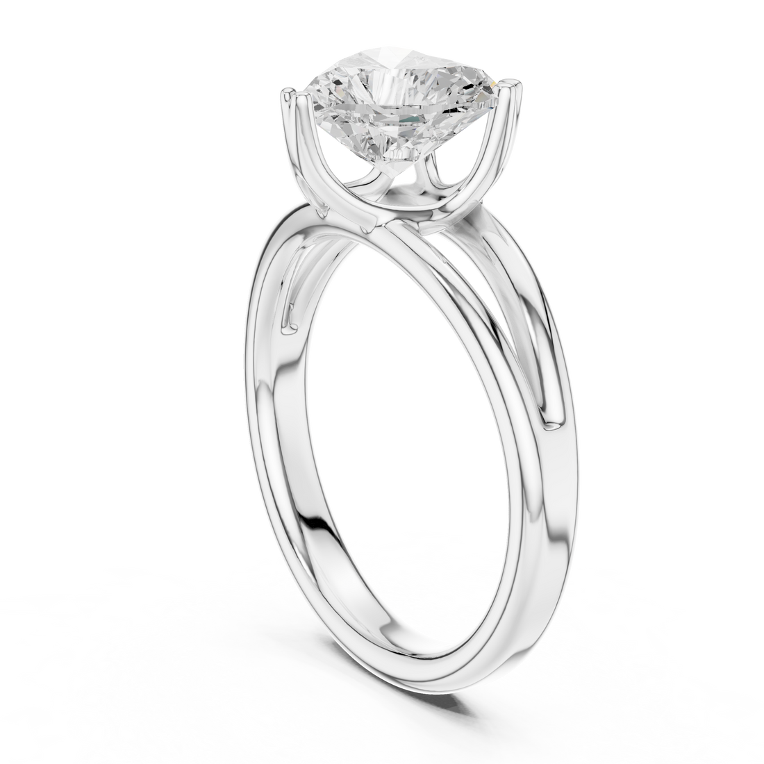 Heart Cut Solitaire Engagement Ring with Split Shank Plain Band