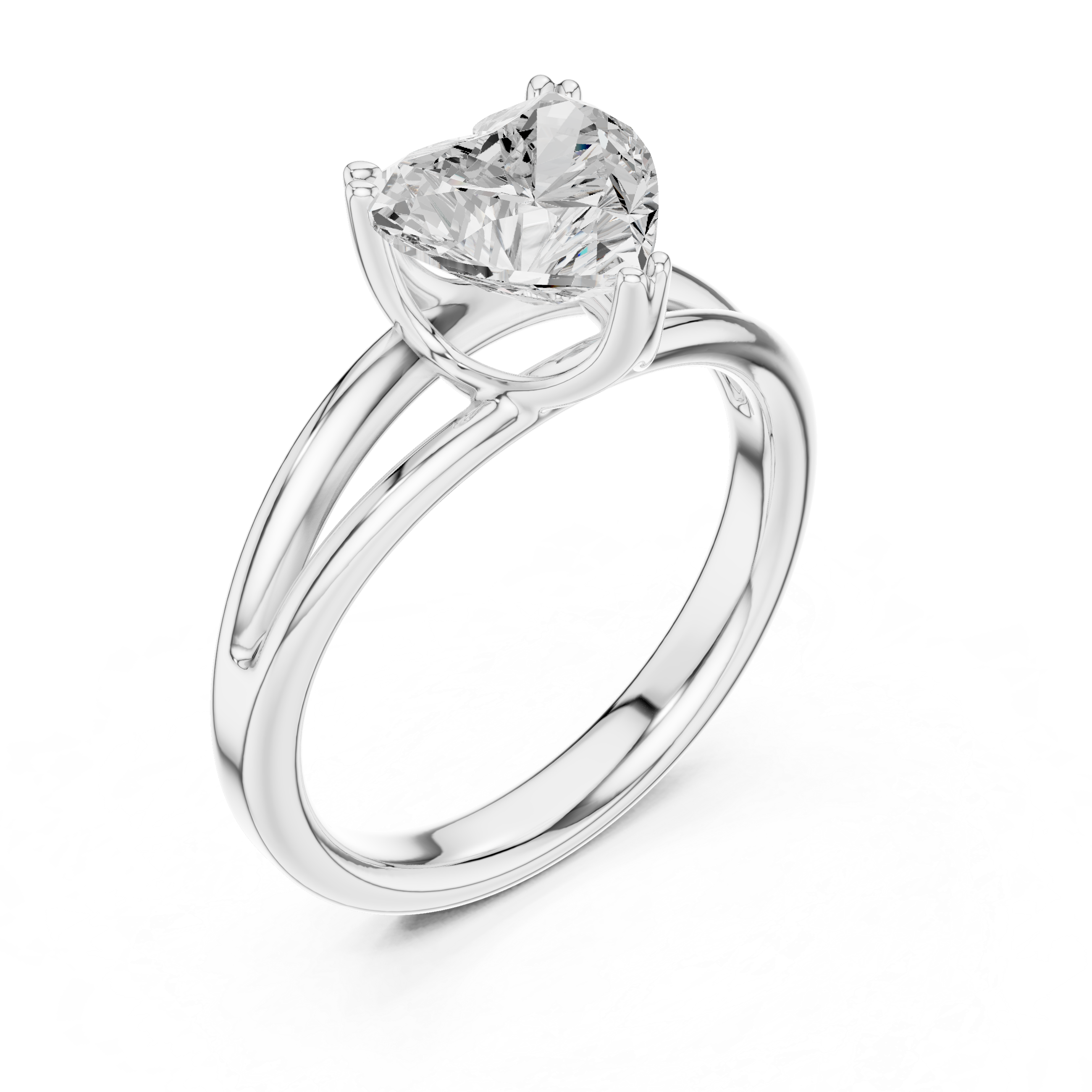 Heart Cut Solitaire Engagement Ring with Split Shank Plain Band