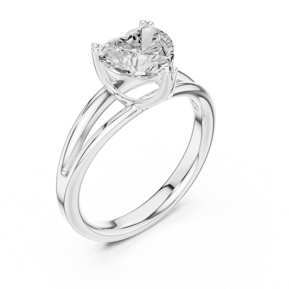 Heart Cut Solitaire Engagement Ring with Split Shank Plain Band