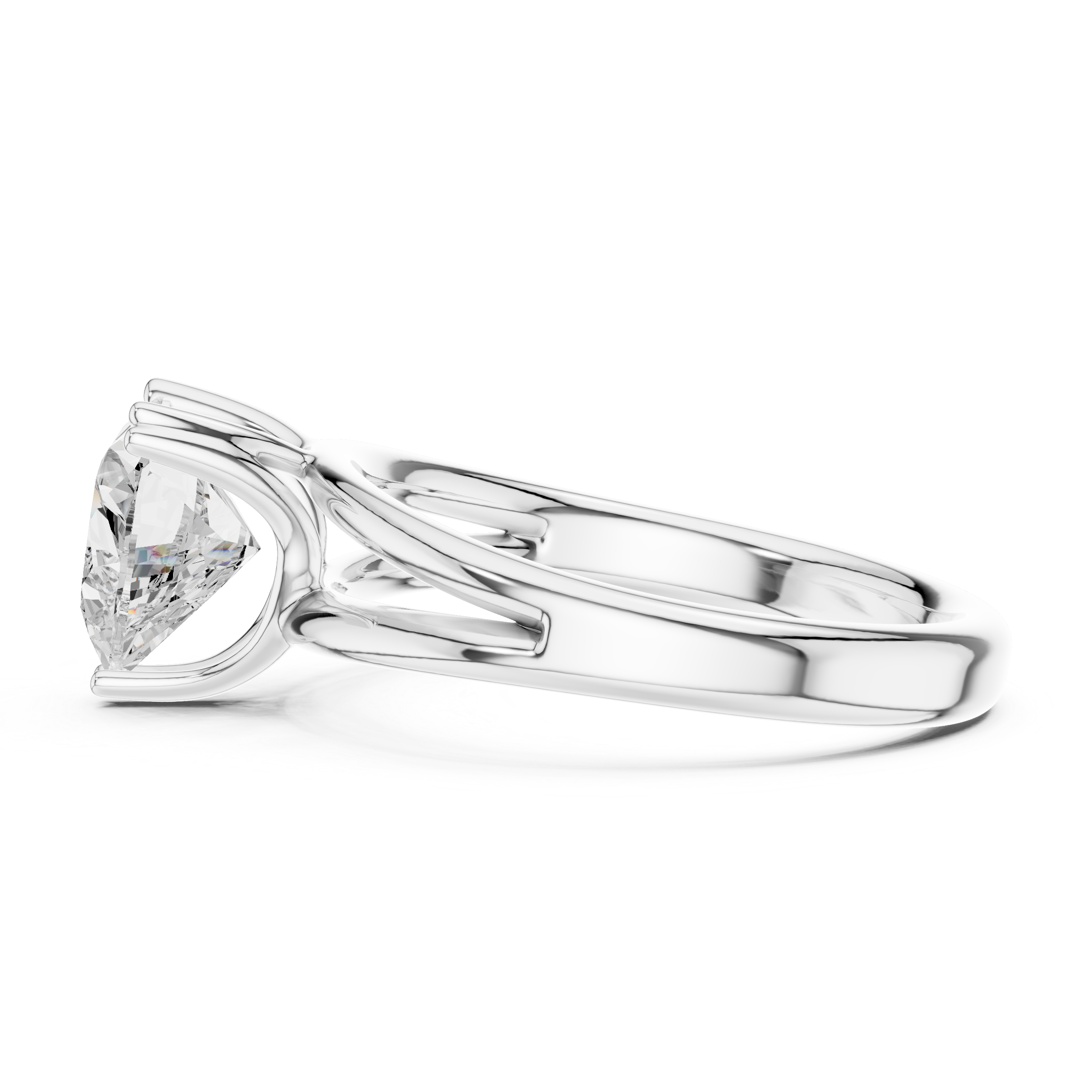 Heart Cut Solitaire Engagement Ring with Split Shank Plain Band