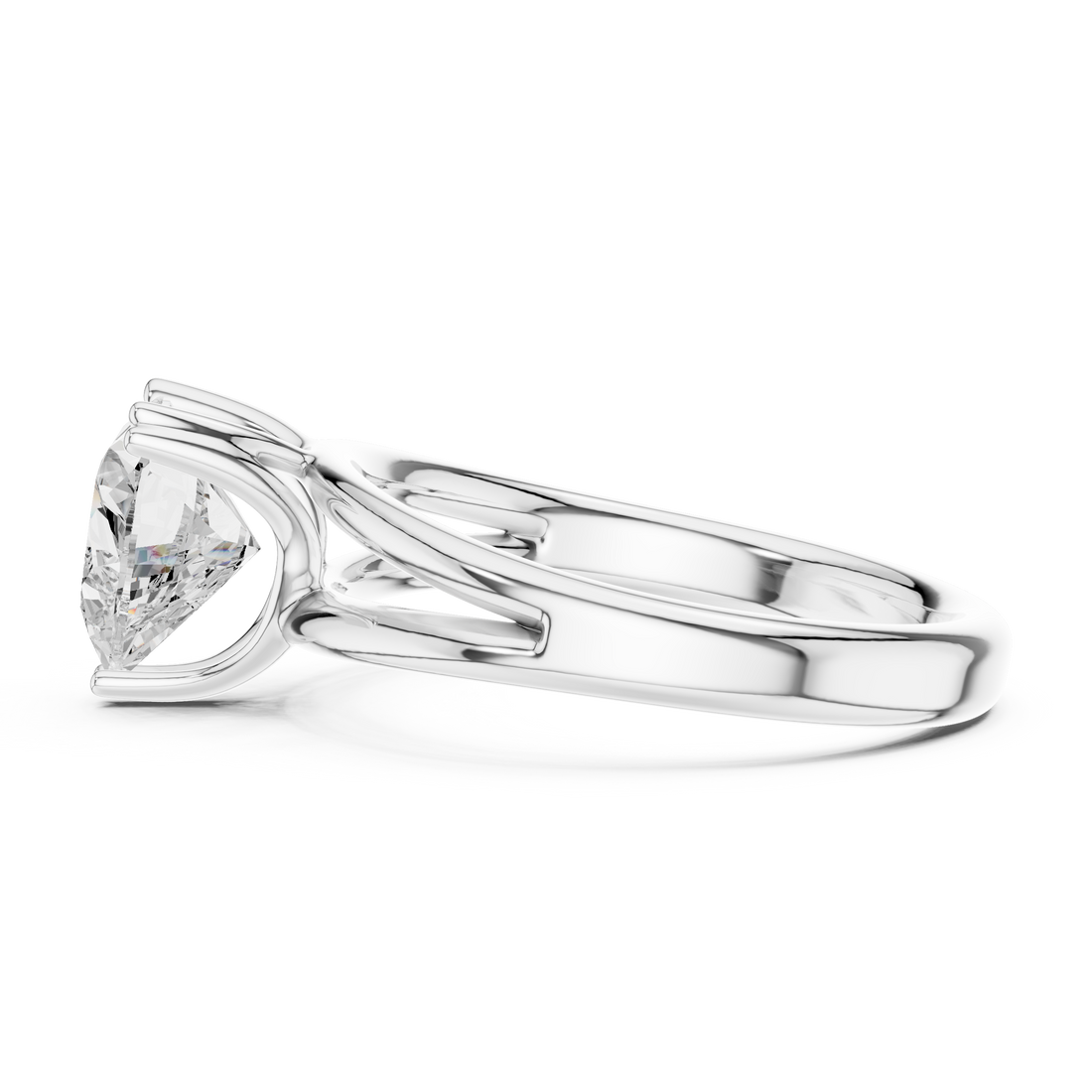 Heart Cut Solitaire Engagement Ring with Split Shank Plain Band