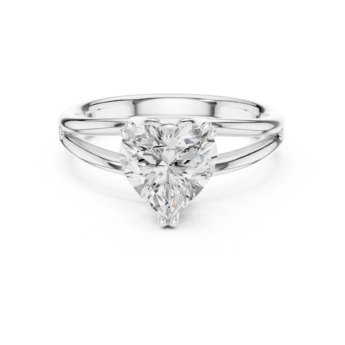 Heart Cut Solitaire Engagement Ring with Split Shank Plain Band