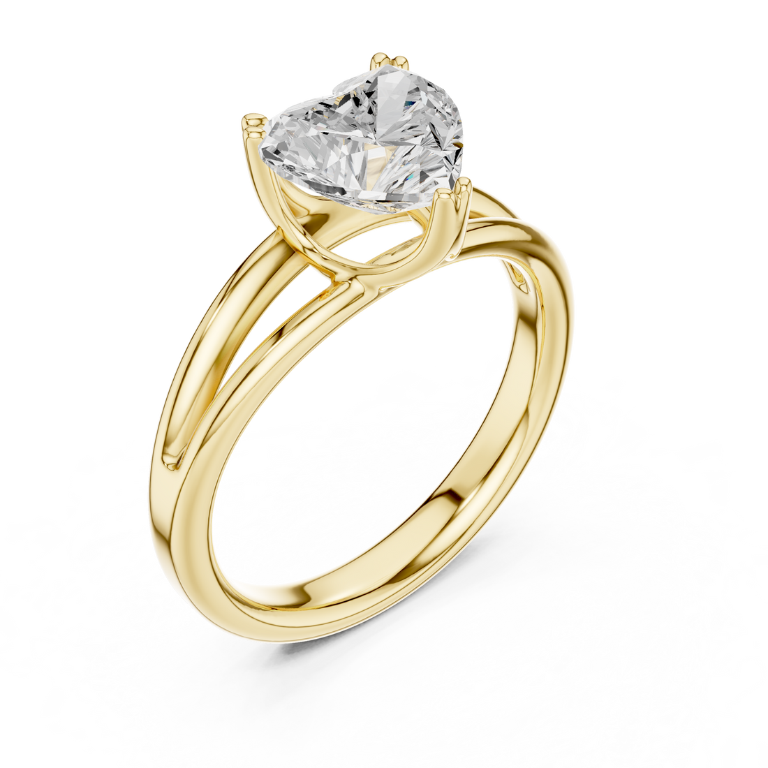 Heart Cut Solitaire Engagement Ring with Split Shank Plain Band