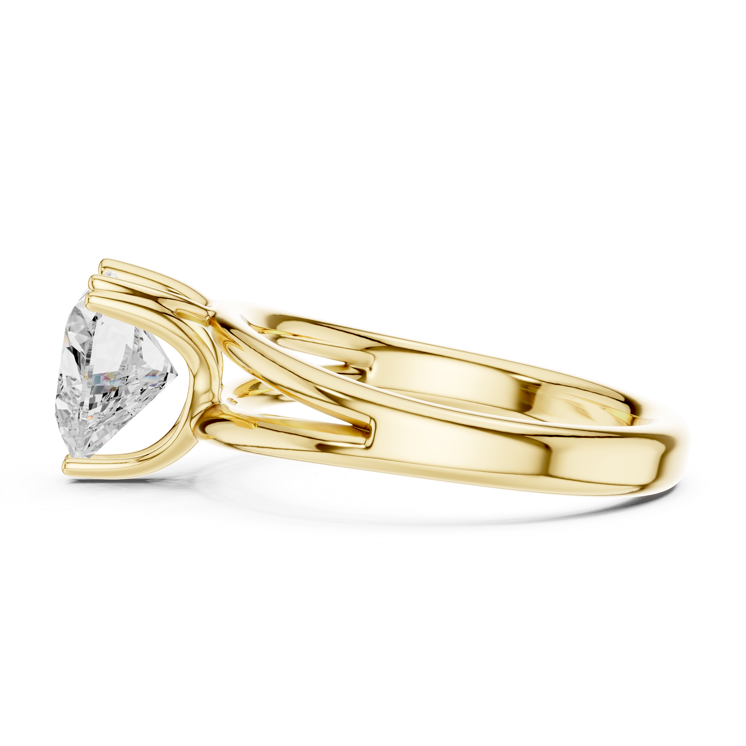Heart Cut Solitaire Engagement Ring with Split Shank Plain Band