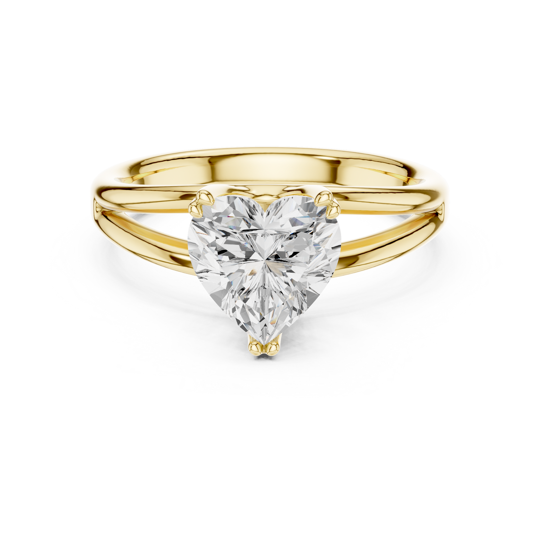 Heart Cut Solitaire Engagement Ring with Split Shank Plain Band