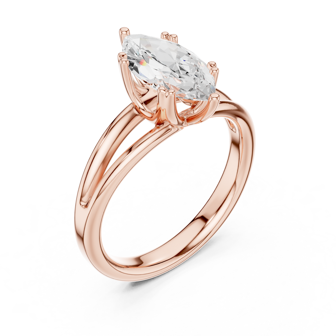 Marquise Cut Solitaire Engagement Ring with Split Shank Plain Band