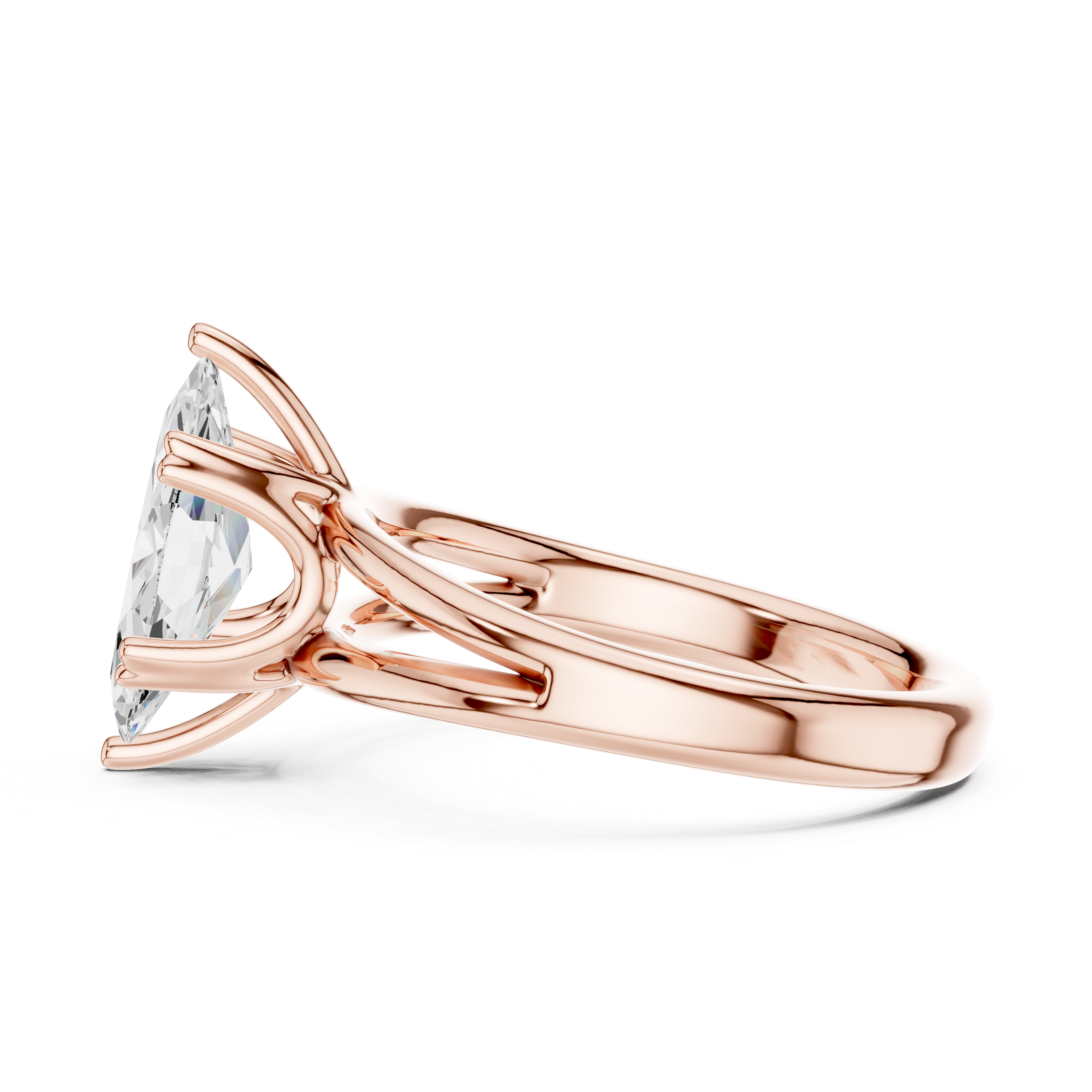 Marquise Cut Solitaire Engagement Ring with Split Shank Plain Band