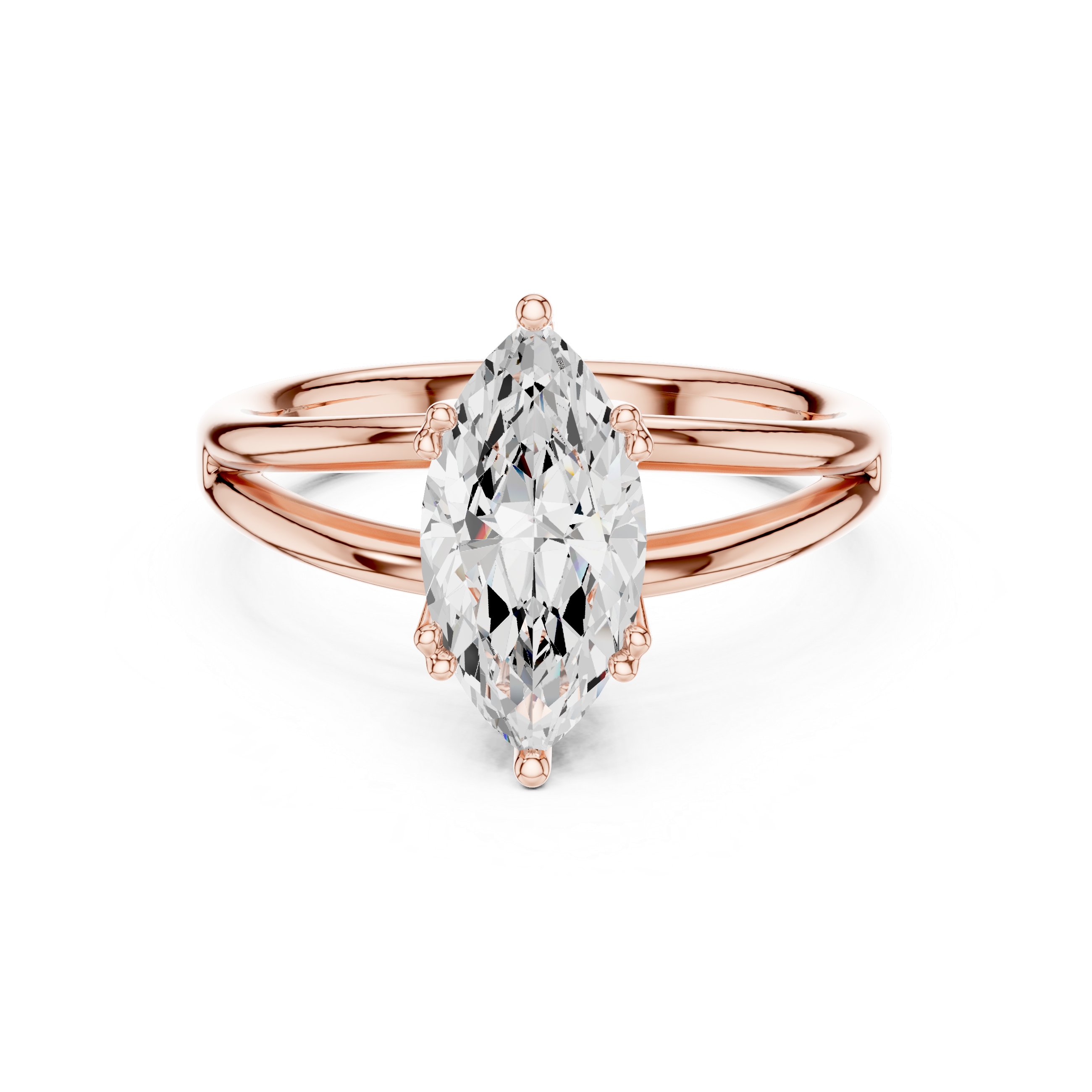 Marquise Cut Solitaire Engagement Ring with Split Shank Plain Band