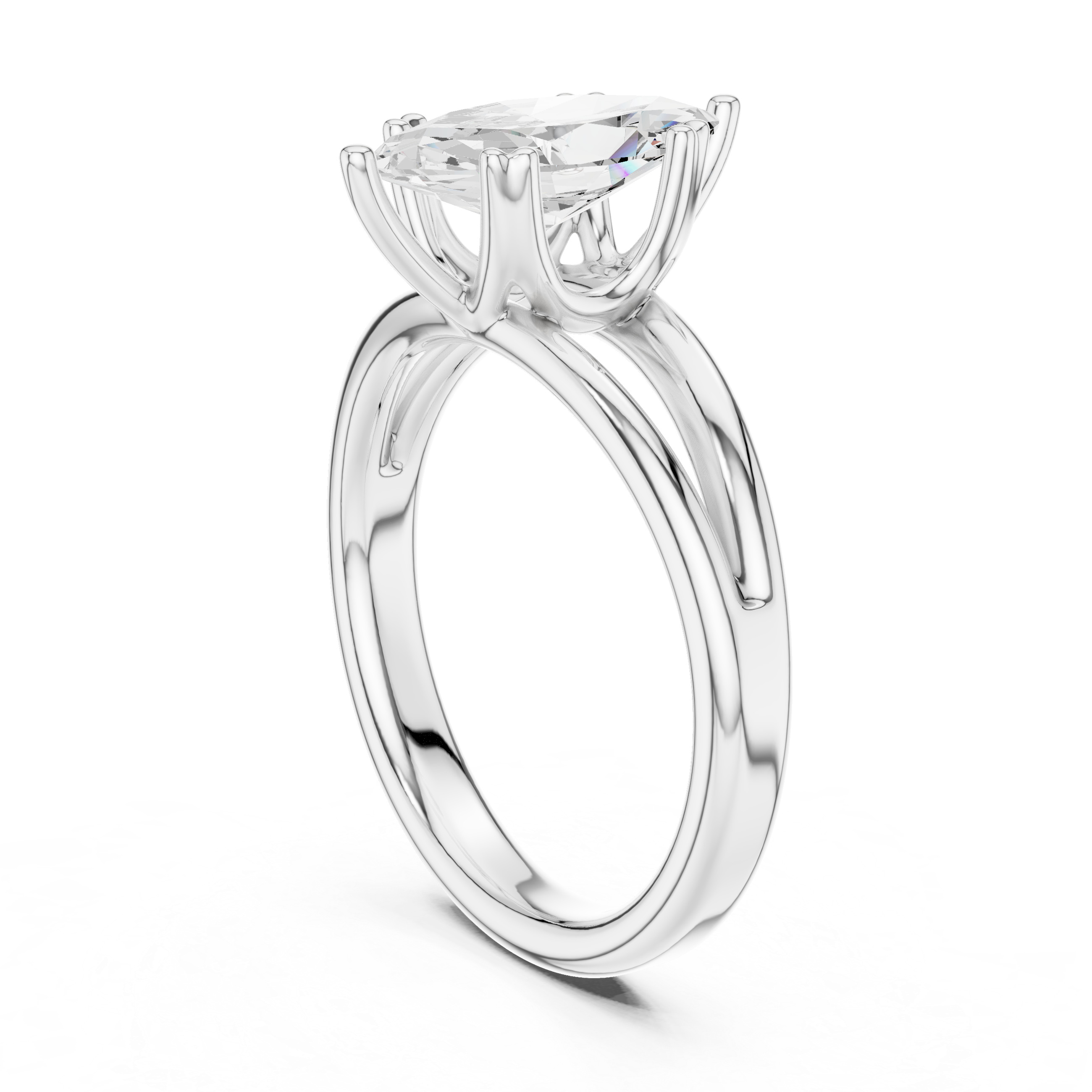 Marquise Cut Solitaire Engagement Ring with Split Shank Plain Band