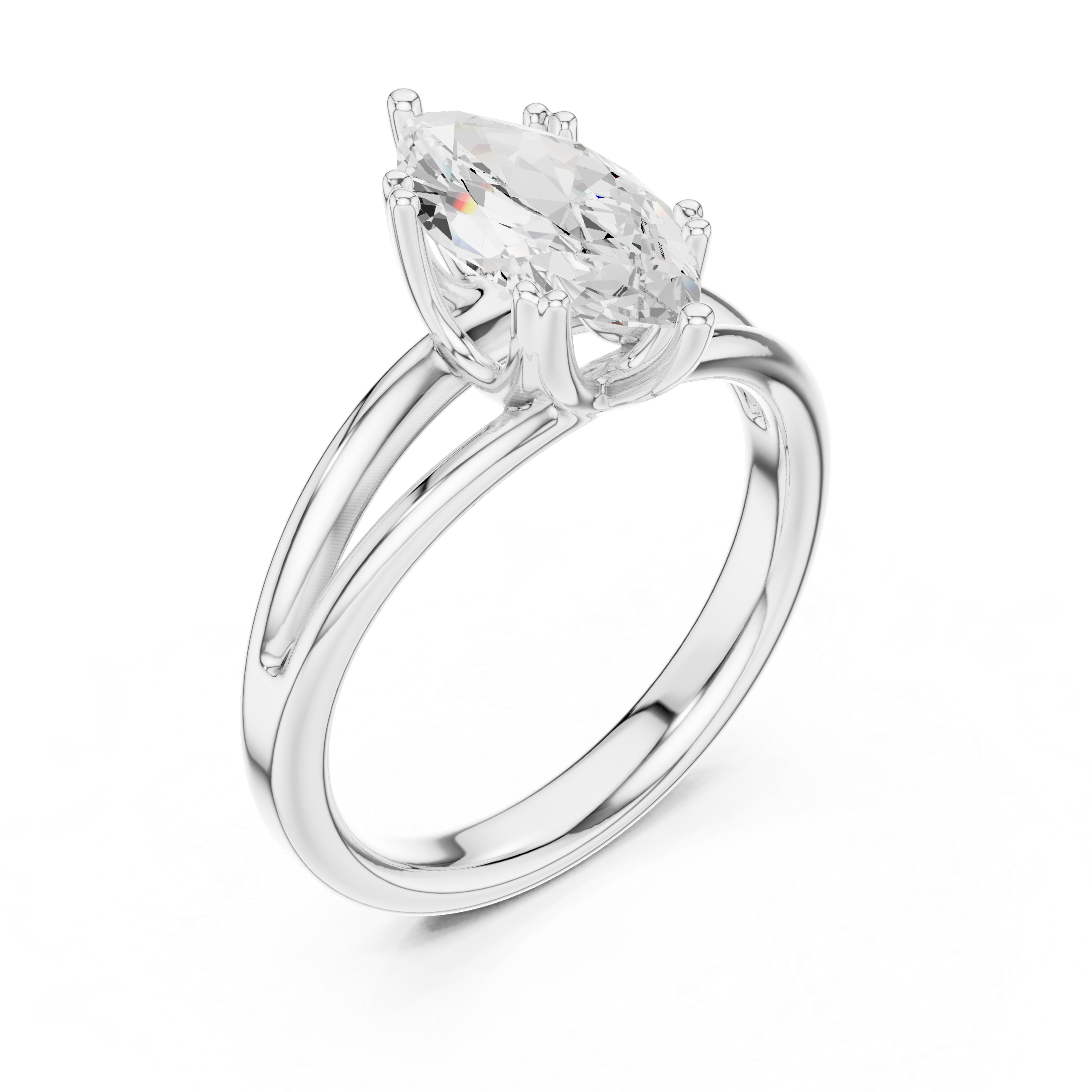 Marquise Cut Solitaire Engagement Ring with Split Shank Plain Band