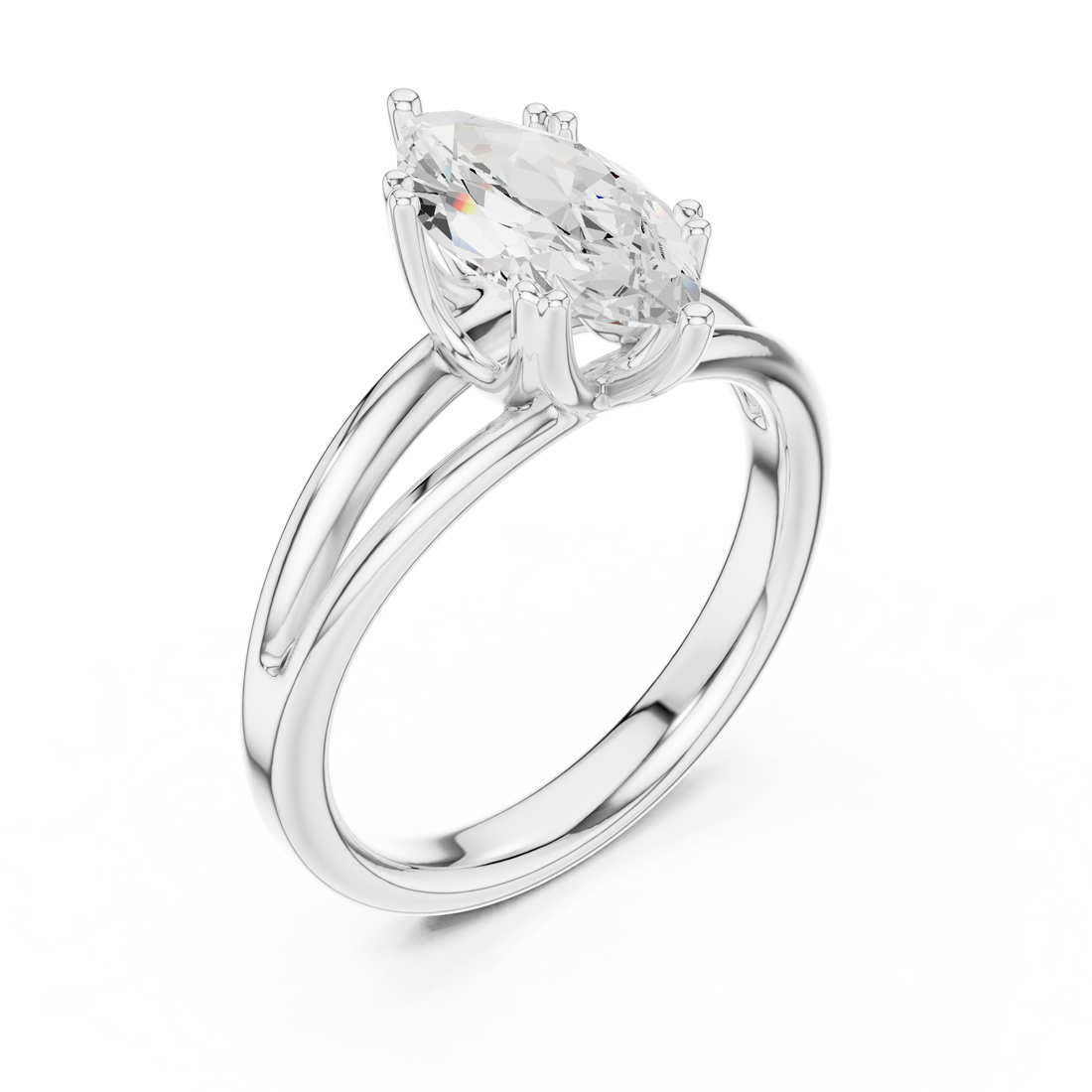 Marquise Cut Solitaire Engagement Ring with Split Shank Plain Band